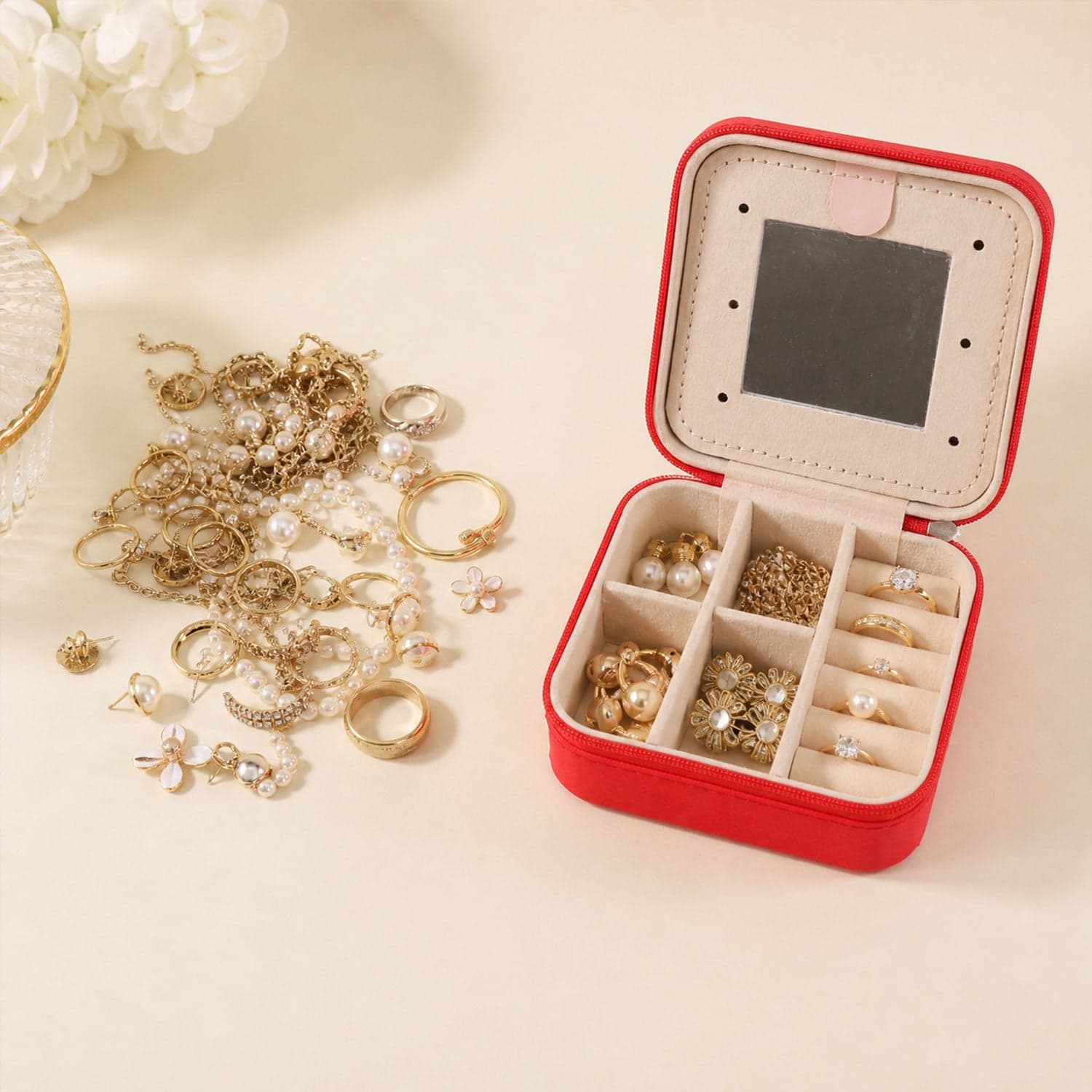 Mini Jewelry Organizer Box with Mirror the Portable Travel Case for Rings and Earrings thumbnail 3