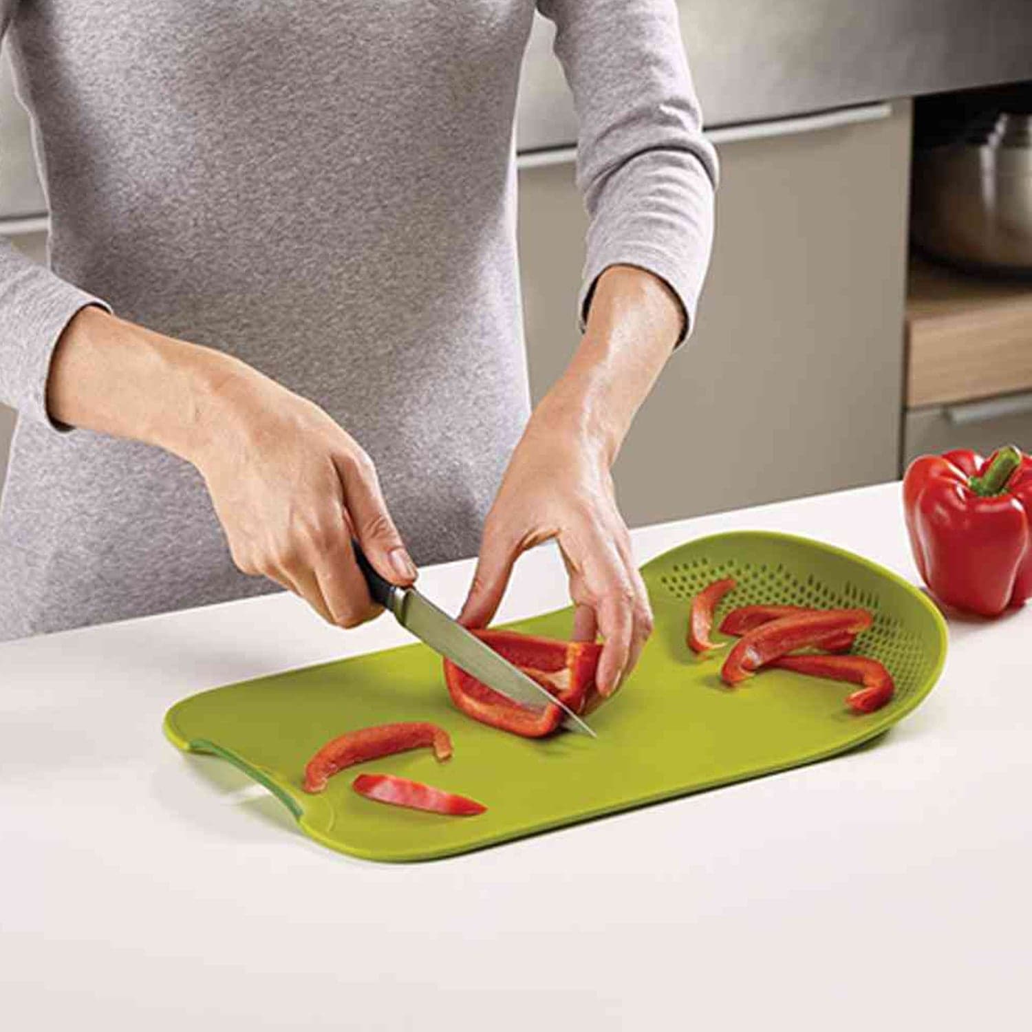 Chop & Drain Vegetables Fruits Chopping Board Sleek Knife thumbnail 7