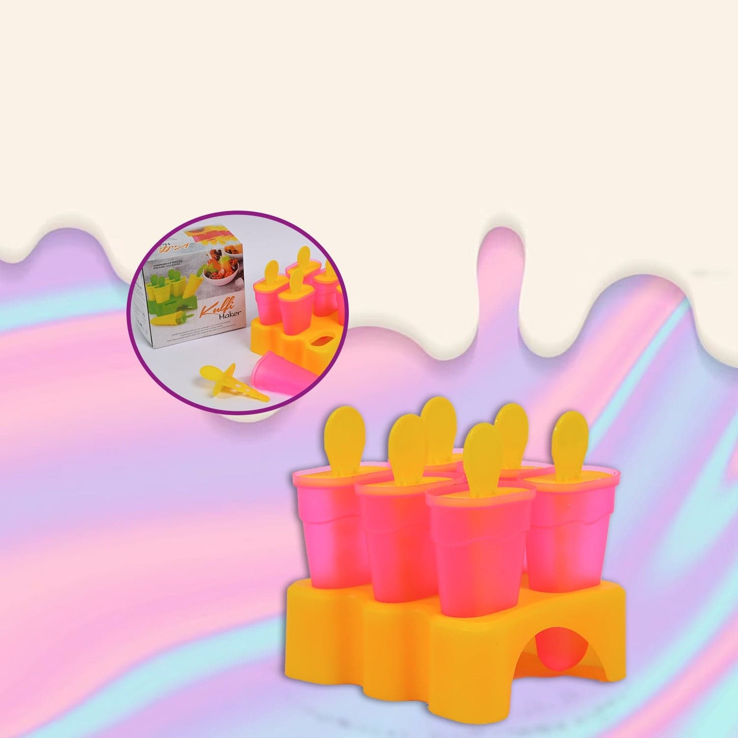 Kulfi Maker Moulds Set Plastic Homemade Kulfi Mould 6pcs Set For Freezer Use thumbnail 5