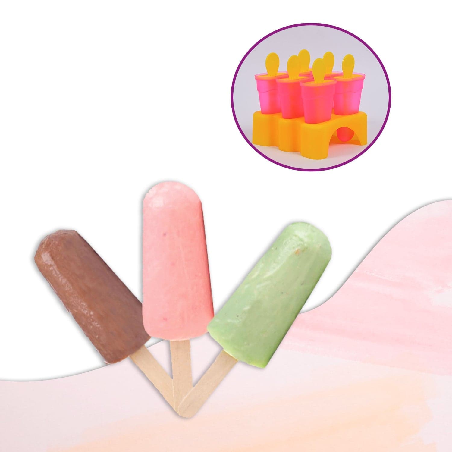 Kulfi Maker Moulds Set Plastic Homemade Kulfi Mould 6pcs Set For Freezer Use thumbnail 7