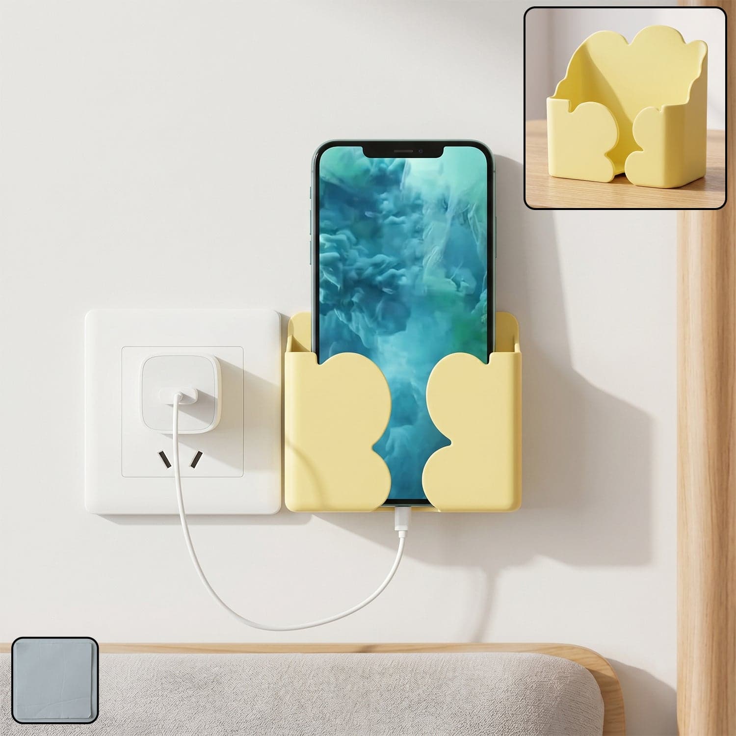 Wall Mount Phone Holder the Self-Adhesive Charging Stand for Convenience