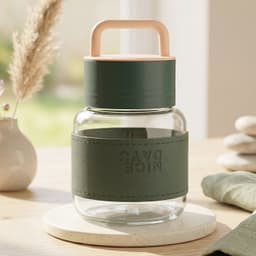 Glass Water Bottle the Stylish, Portable with Handle & Leather Sleeve