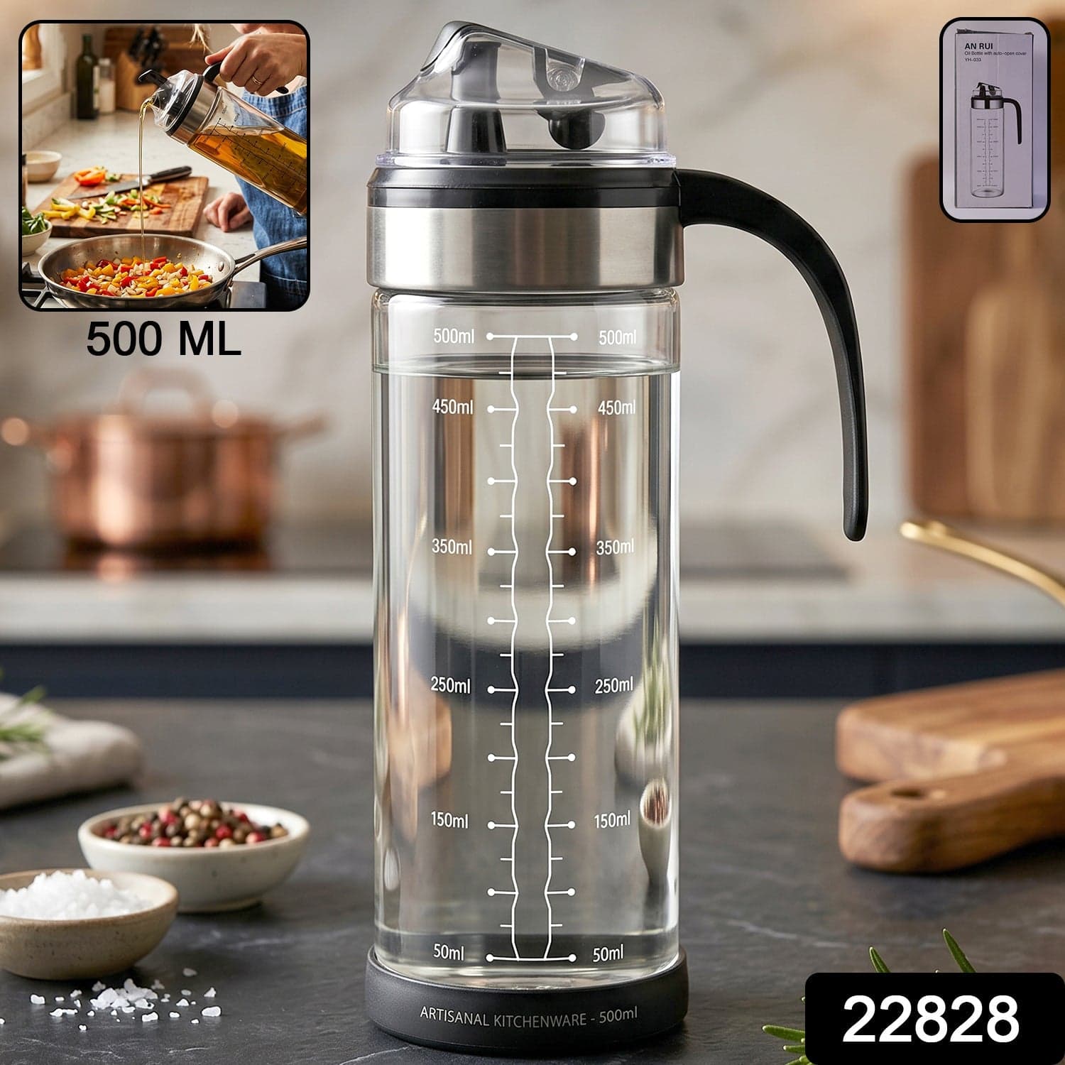 Glass Oil Dispenser Bottle the Leak-Proof, Auto Flip Lid & Handle thumbnail 2