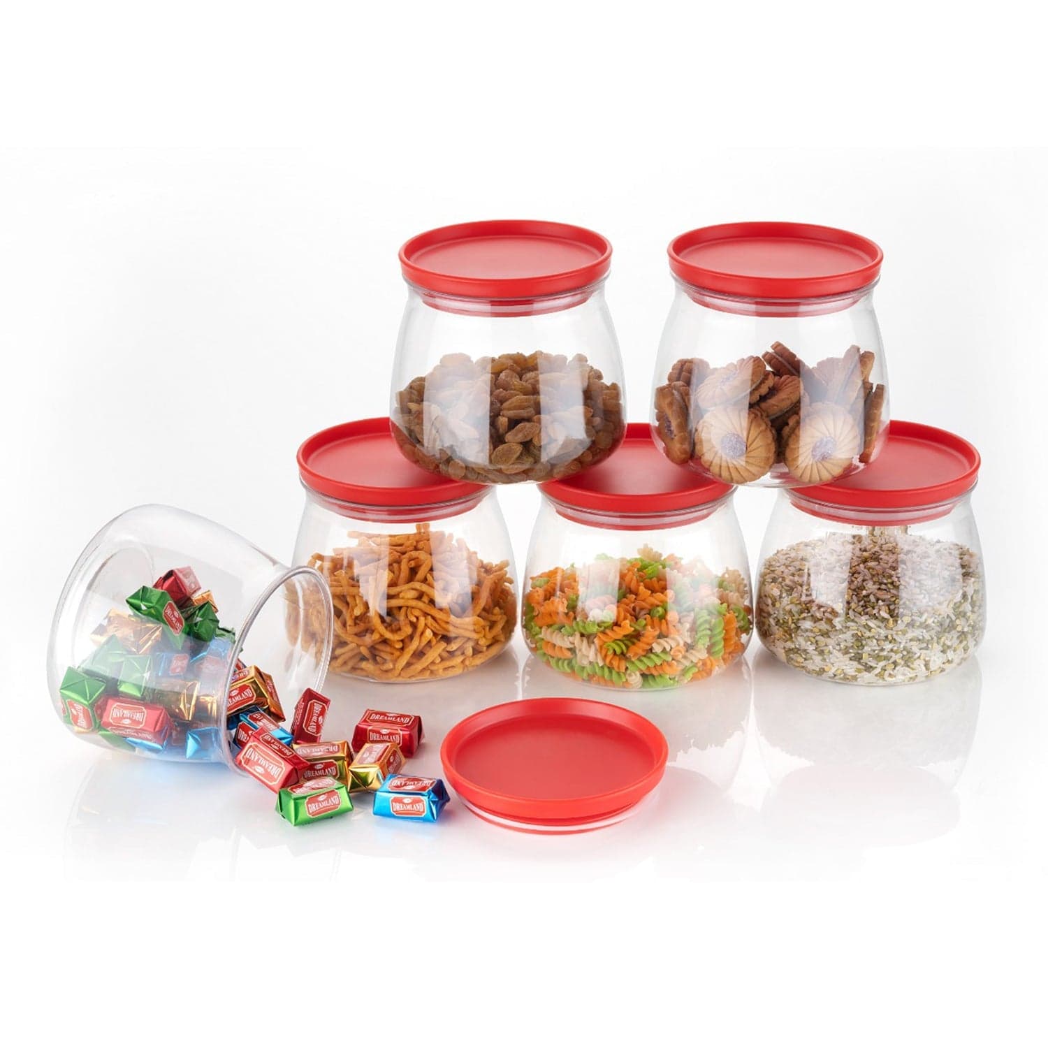Matka Shaped Jar with Air Tight & Leak Proof Lid (Multicolour) (Set of 6) (900Ml) thumbnail 3