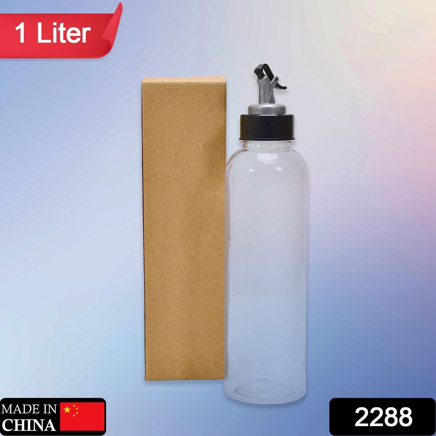1ltr Plastic Oil Dispenser With Lid - Clear, Drip Free Spout, Controlled Use. thumbnail 2
