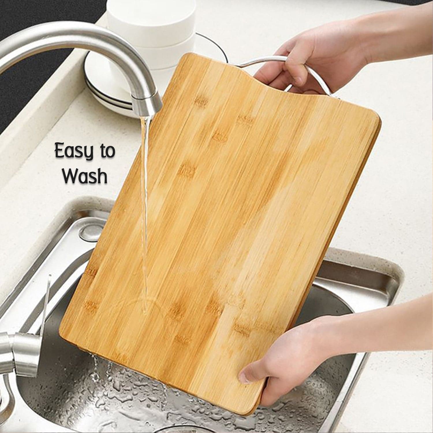 Thick Wooden Bamboo Kitchen Chopping Cutting Slicing Board with Holder for Fruits Vegetables Meat thumbnail 7