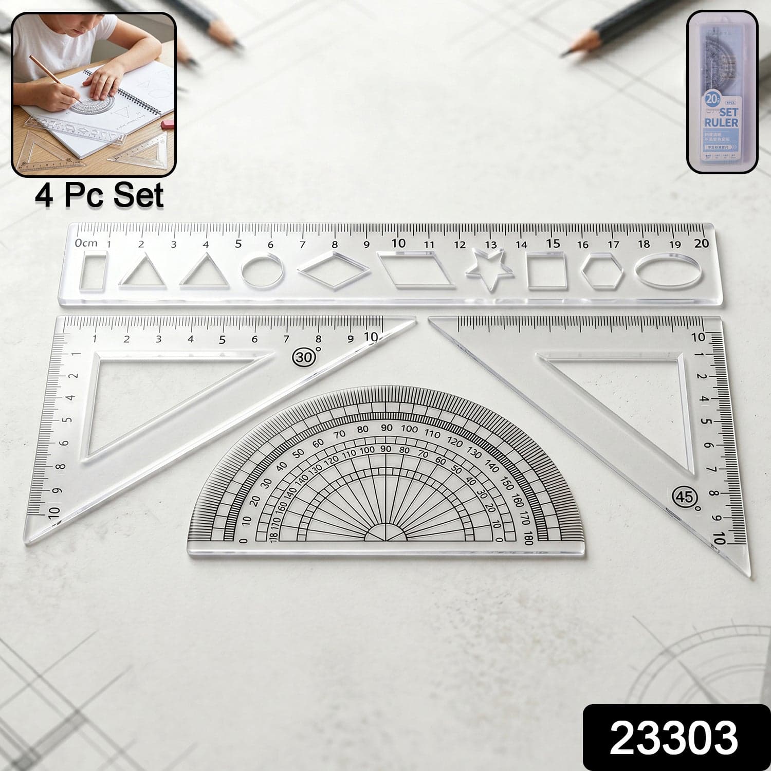 Student Geometry Ruler Set the Accurate 20cm Drawing Tools thumbnail 2