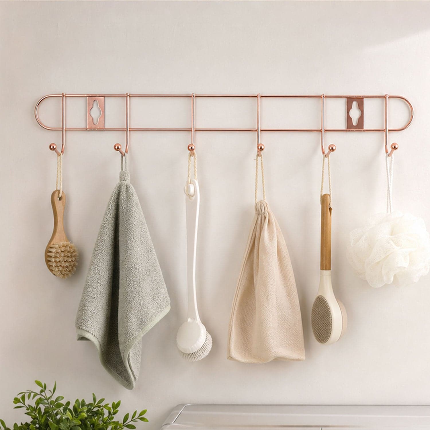 Wall Mounted Hook Rack the Space Saving & Stylish Rose Gold Finish thumbnail 3