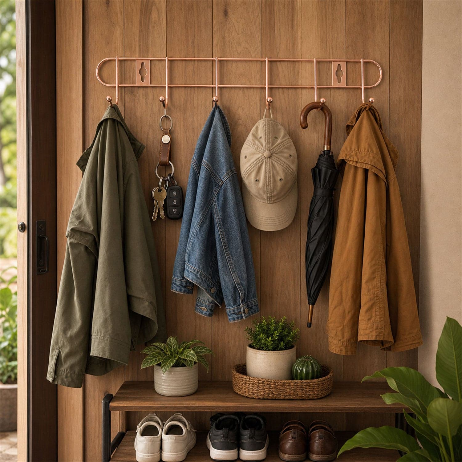 Wall Mounted Hook Rack the Space Saving & Stylish Rose Gold Finish thumbnail 4