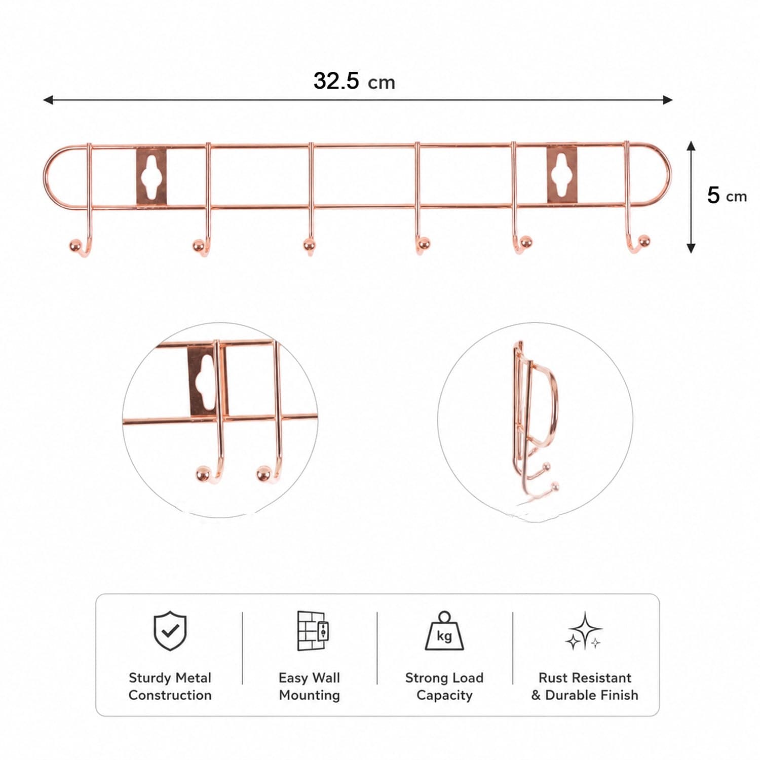 Wall Mounted Hook Rack the Space Saving & Stylish Rose Gold Finish thumbnail 6