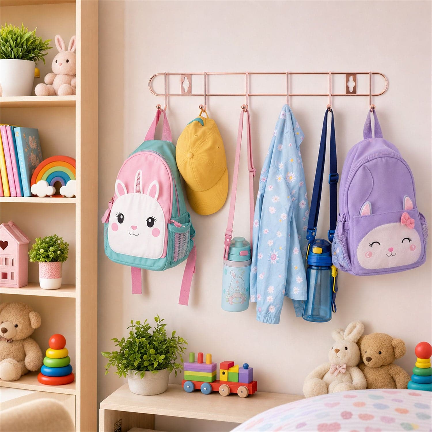 Wall Mounted Hook Rack the Space Saving & Stylish Rose Gold Finish thumbnail 7