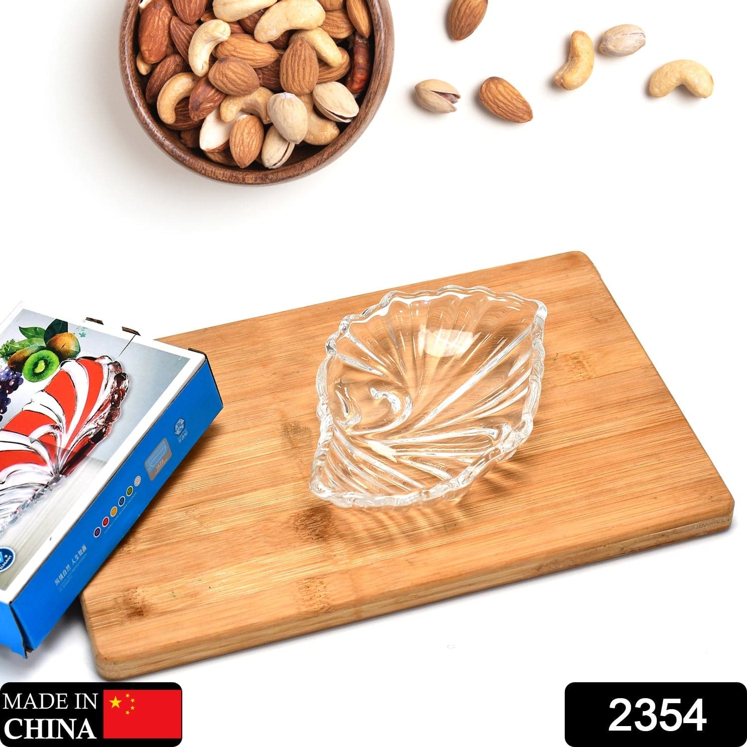 Leaf shaped Glass Serve tray of snacks, Mukhwaas, and ice cream. thumbnail 2