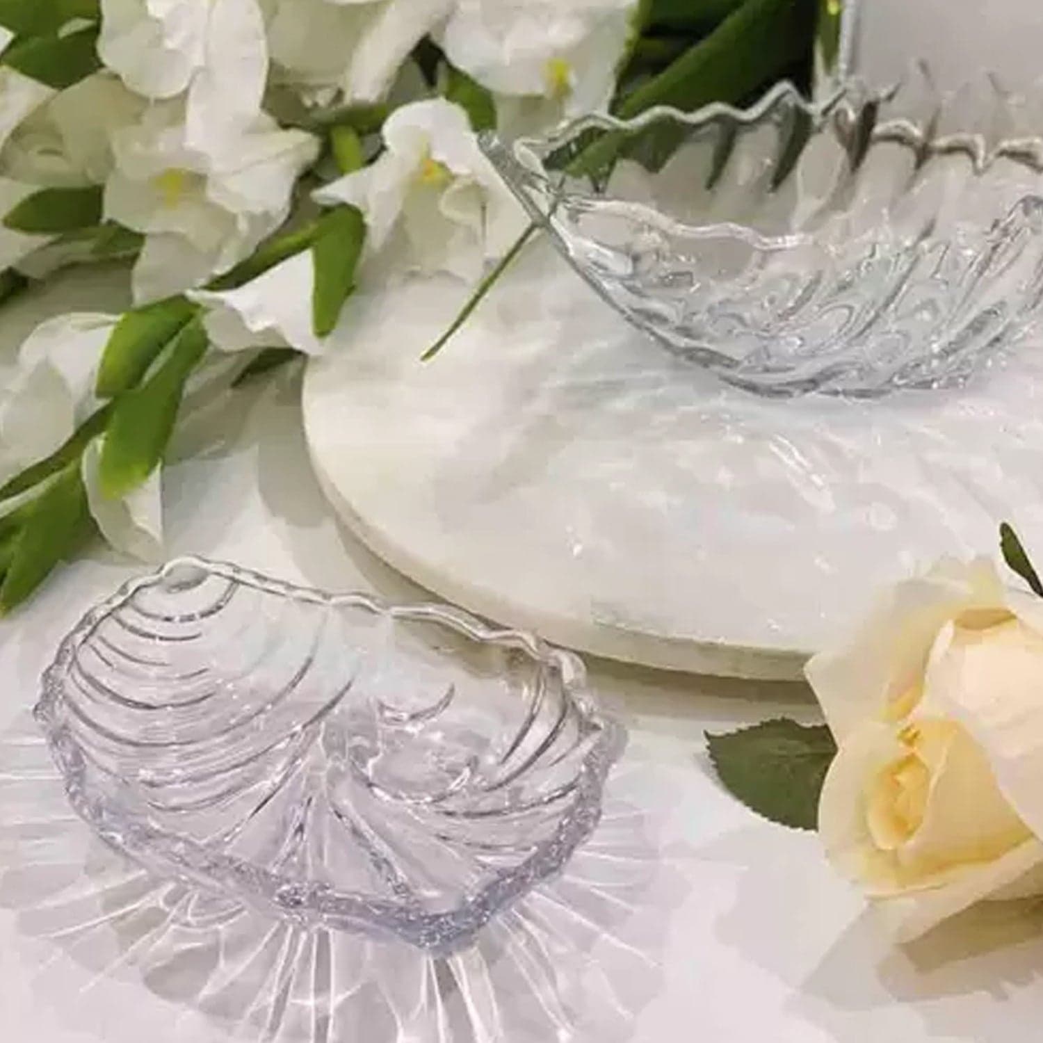 Leaf shaped Glass Serve tray of snacks, Mukhwaas, and ice cream. thumbnail 7