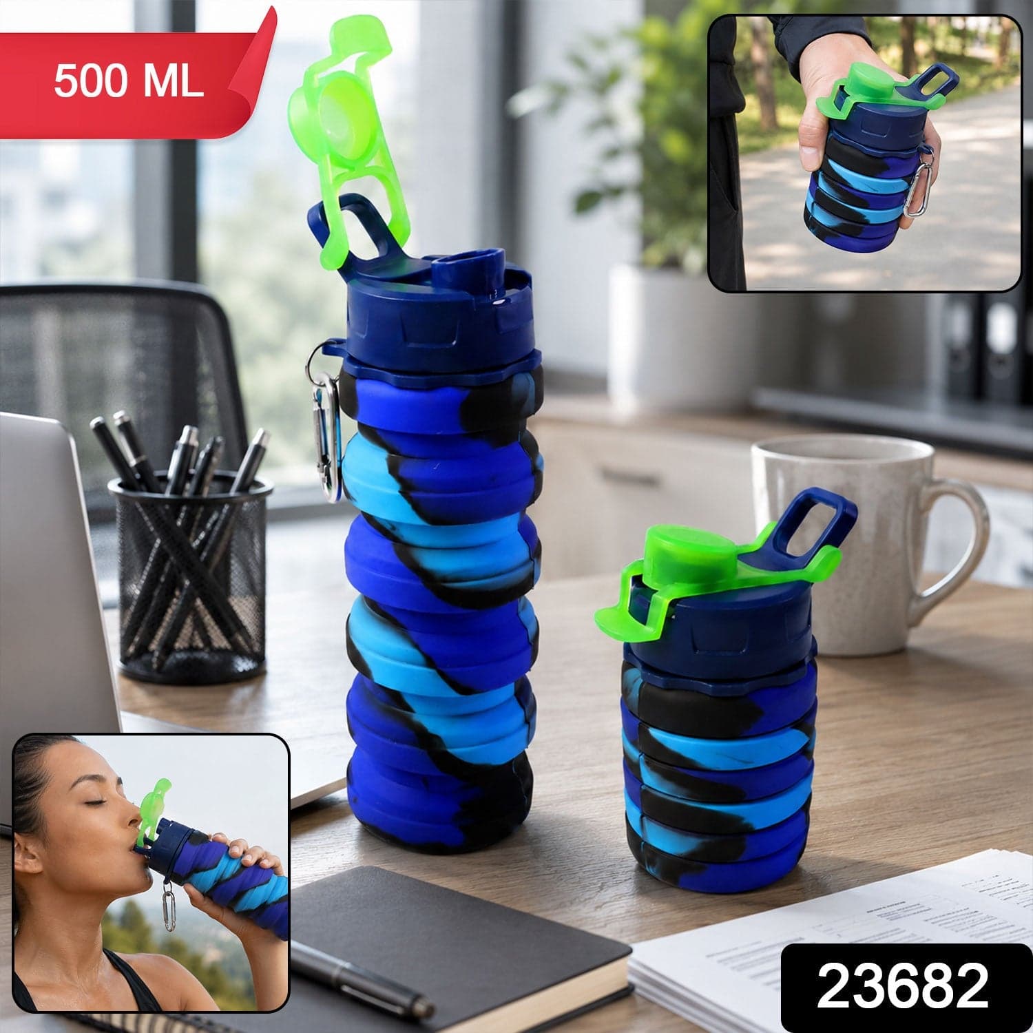 Sili Fold Collapsible Silicone Water Bottle the Leakproof & Portable thumbnail 2