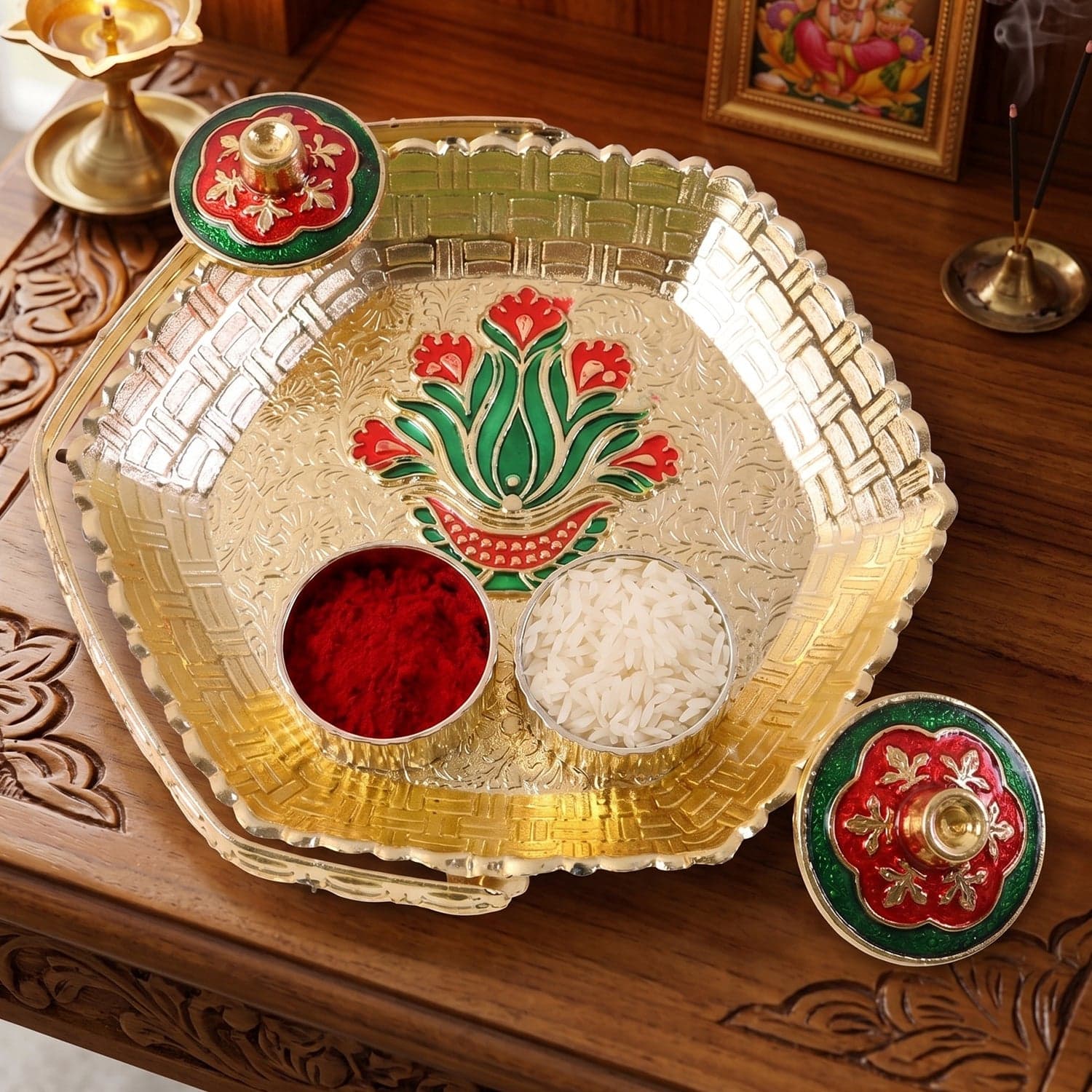 Golden Kumkum Kankavati Basket the Elegant Ritual Organizer thumbnail 4