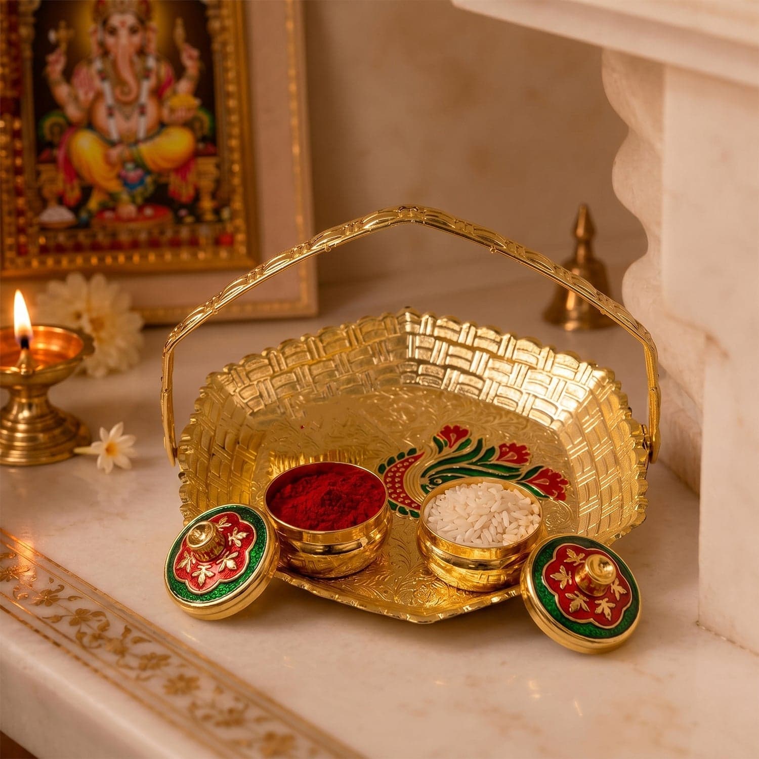 Golden Kumkum Kankavati Basket the Elegant Ritual Organizer thumbnail 7