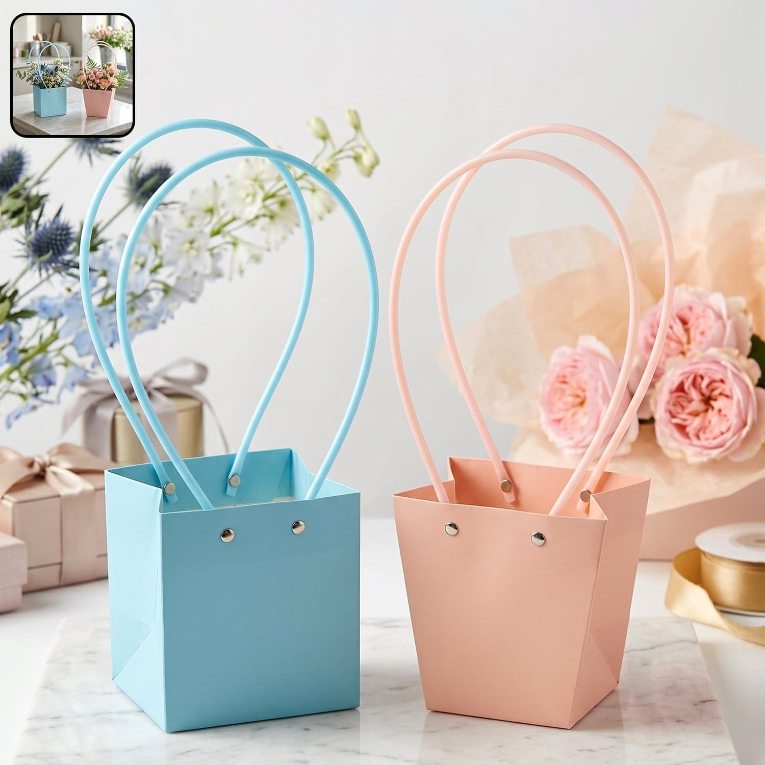 Flower Packaging Bag the Foldable Waterproof Handle for Gifts thumbnail 3