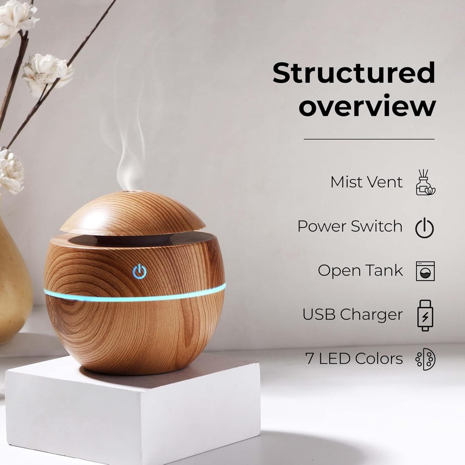 Ultrasonic Aroma Diffuser the Compact 200ml with Color LED Light thumbnail 3