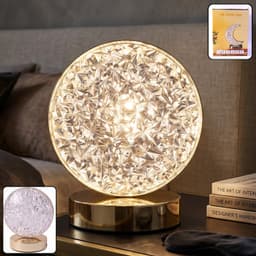 Round Crystal LED Table Lamp the Dimmable Touch & USB Rechargeable