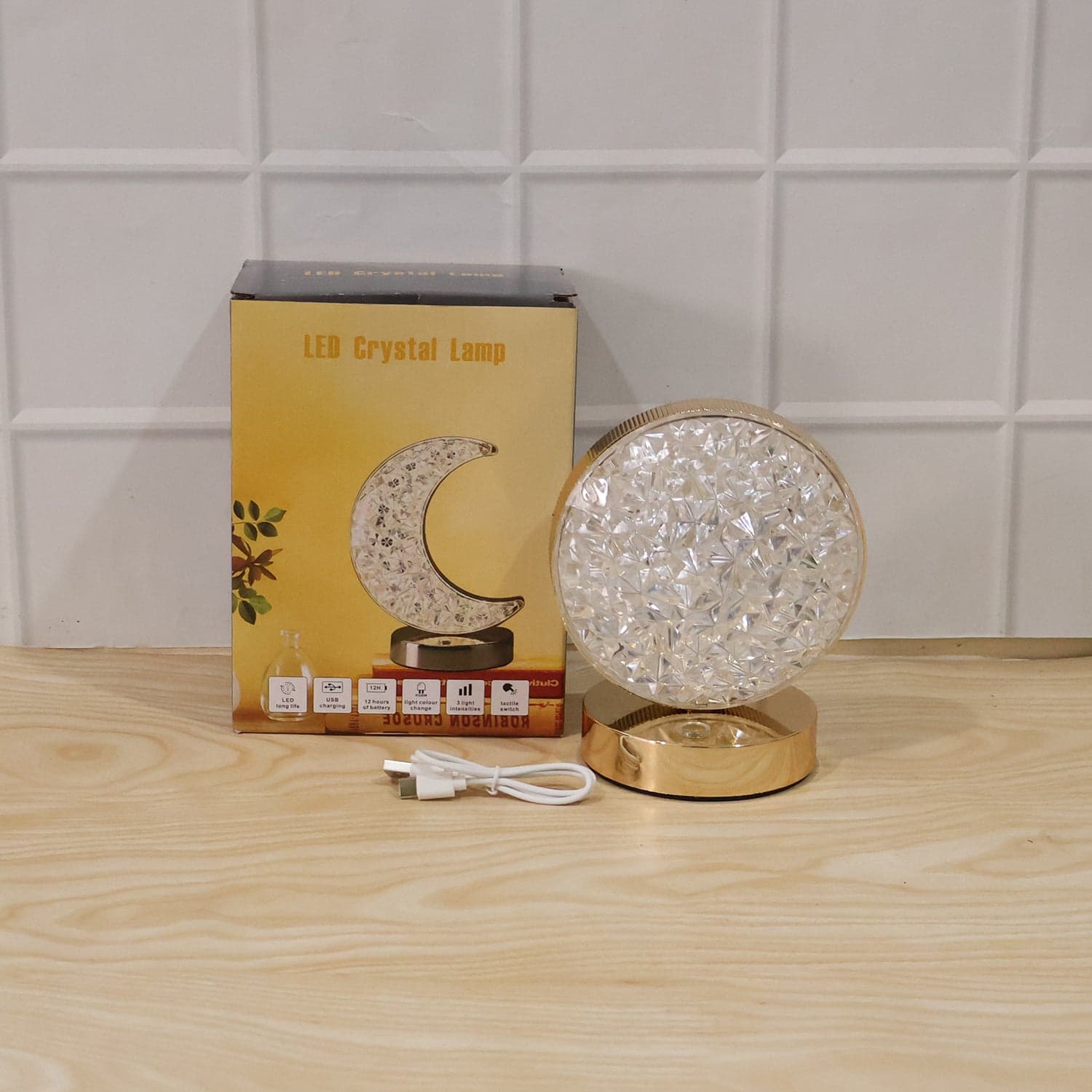 Round Crystal LED Table Lamp the Dimmable Touch & USB Rechargeable thumbnail 10