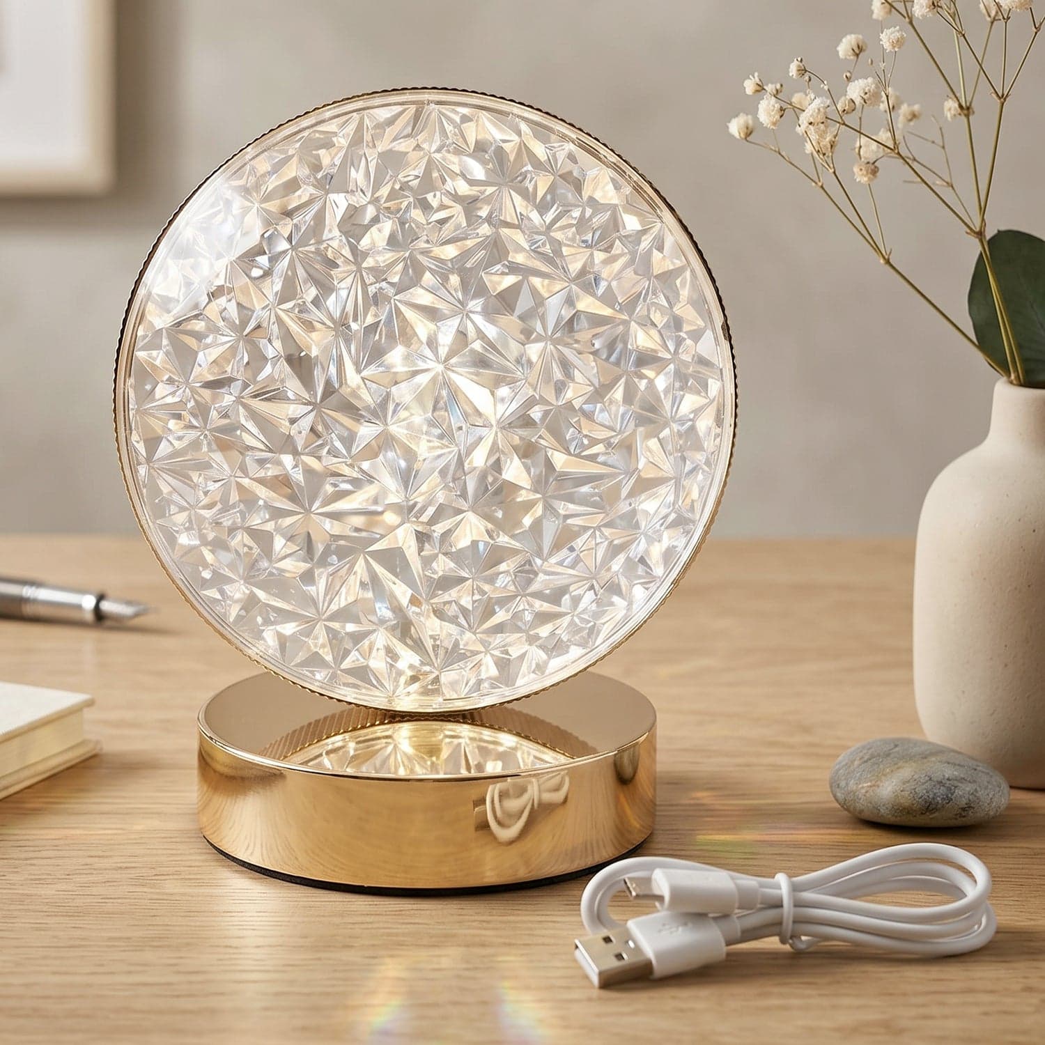 Round Crystal LED Table Lamp the Dimmable Touch & USB Rechargeable thumbnail 4