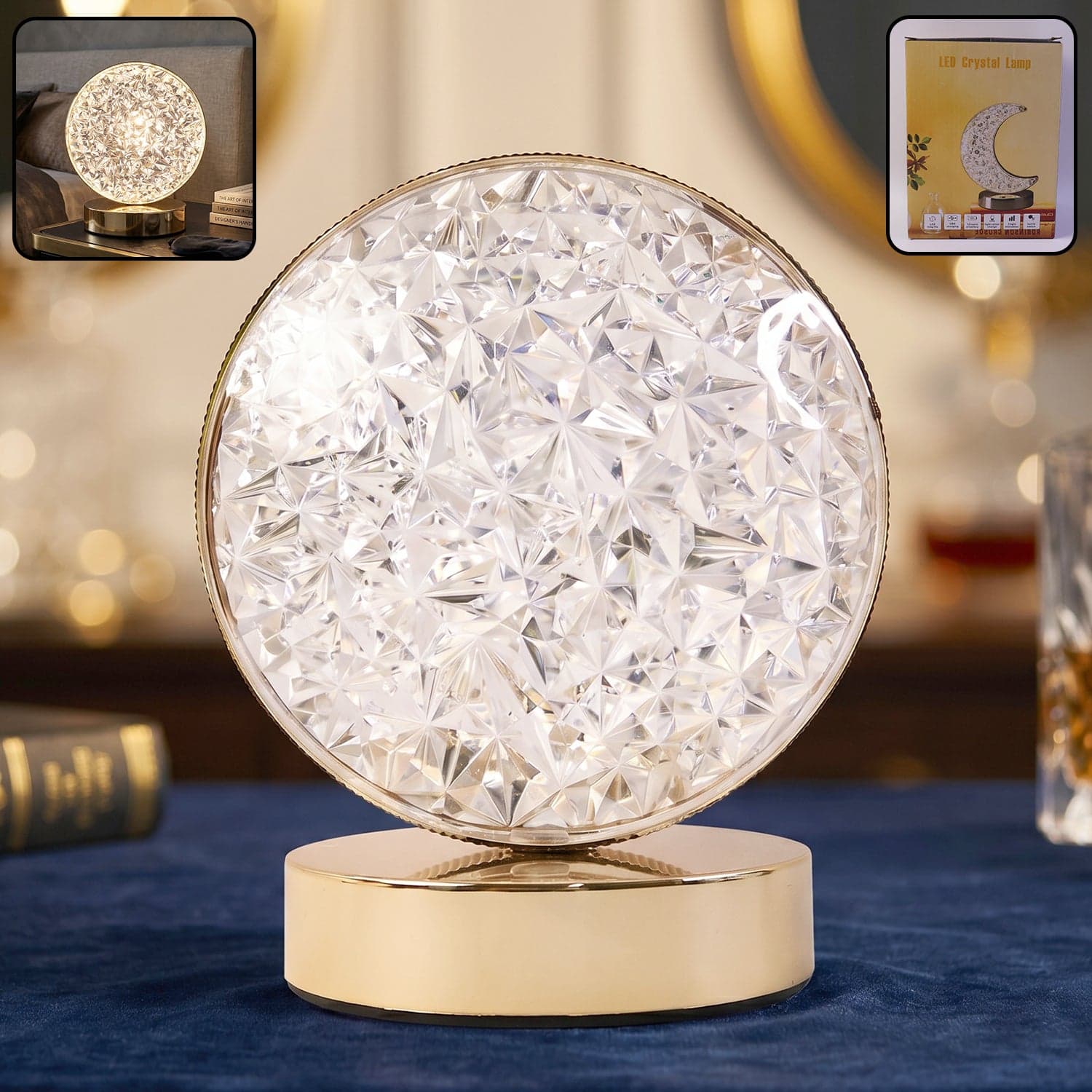 Round Crystal LED Table Lamp the Dimmable Touch & USB Rechargeable thumbnail 8