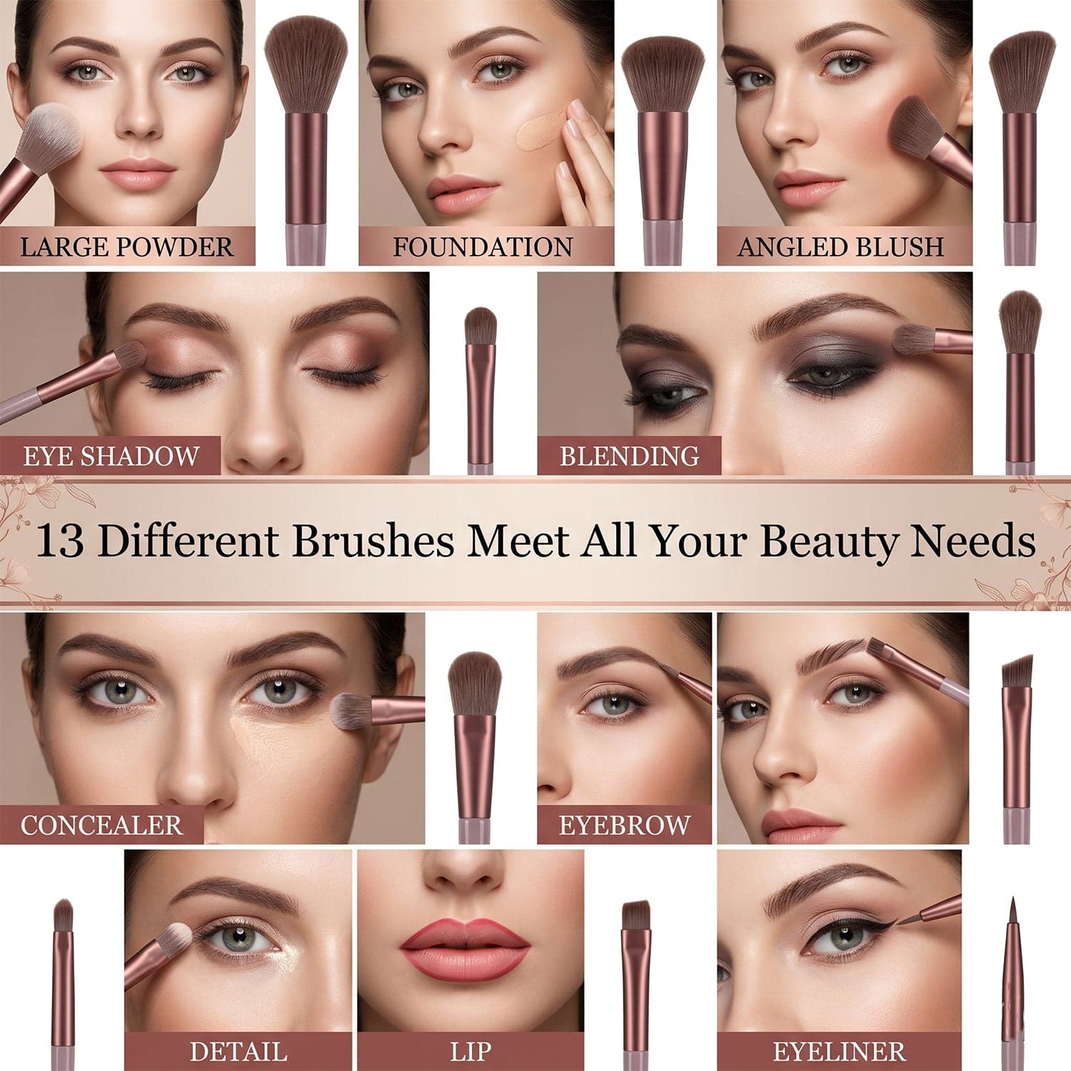 Professional Makeup Brush Set the Complete 13-Piece Collection with Pouch thumbnail 4