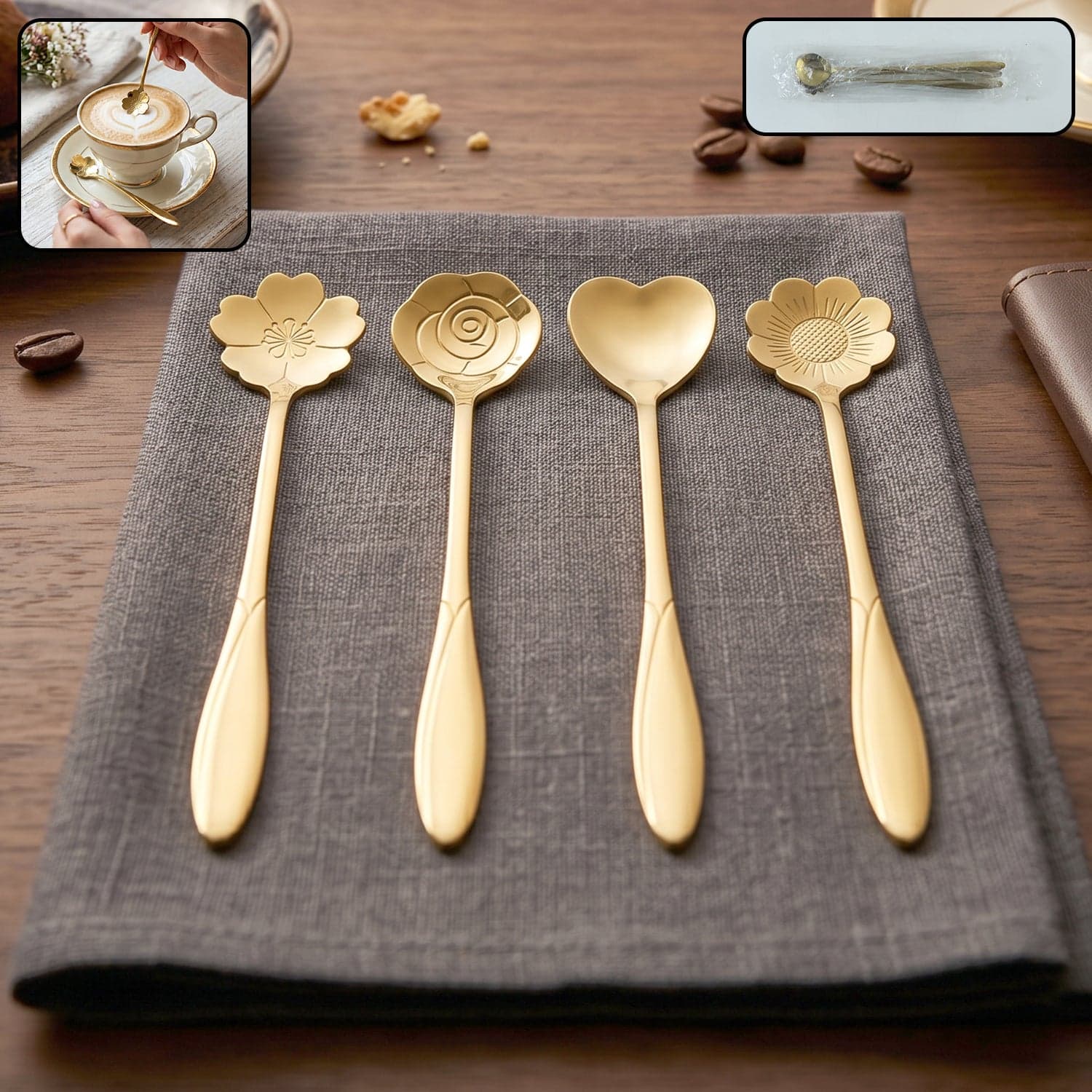 Mini Golden Serving Spoon Set the Elegant Stainless Steel Design thumbnail 1
