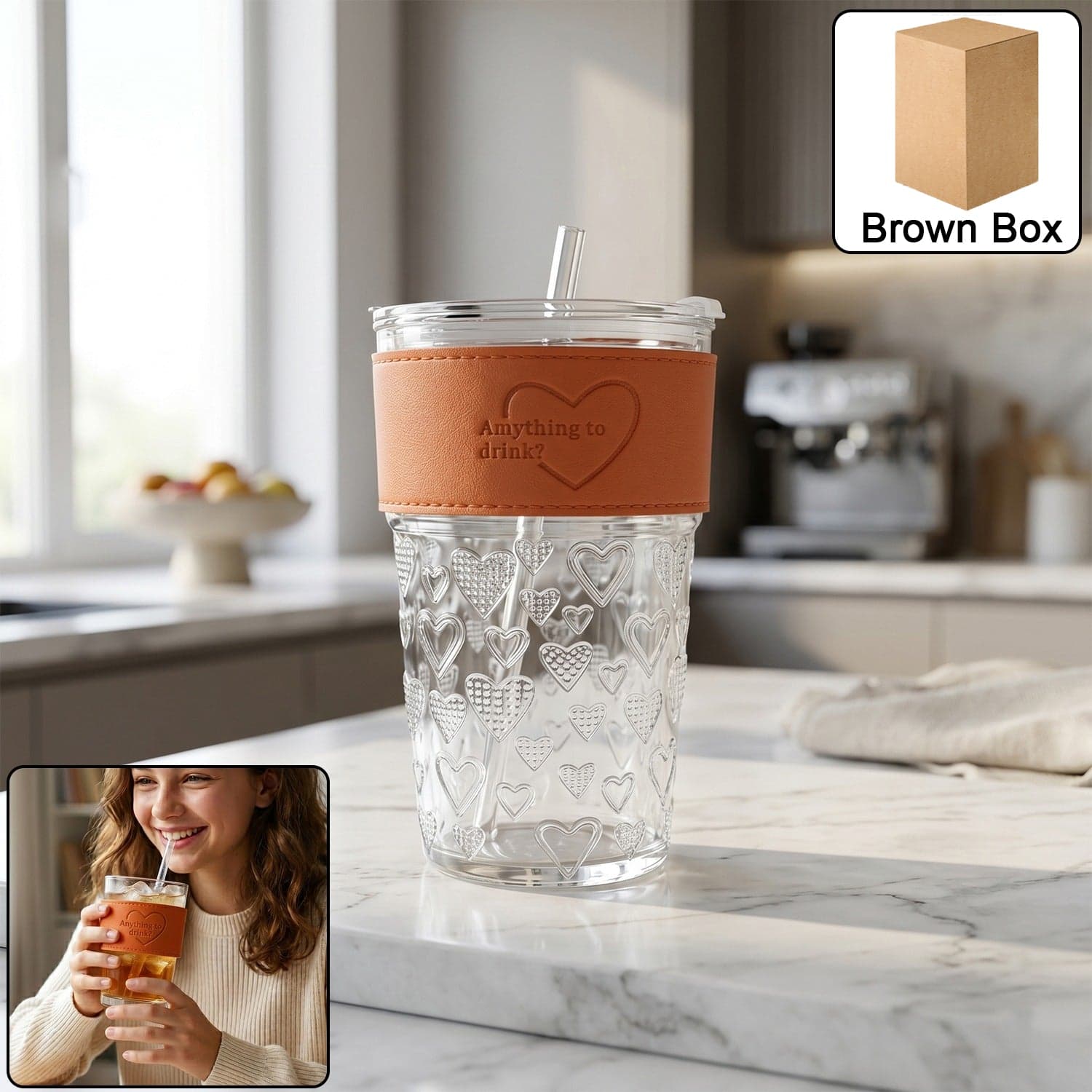 Glass Drinking Tumbler the Spill-Resistant Lid & Elegant Design thumbnail 2