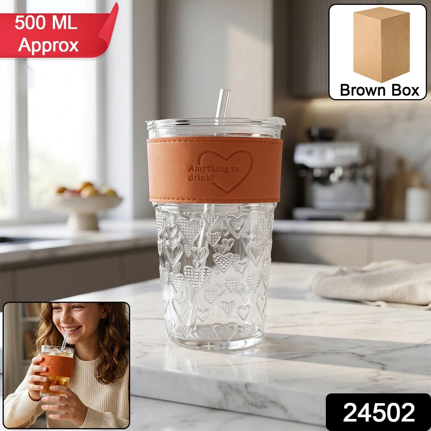 Glass Drinking Tumbler the Spill-Resistant Lid & Elegant Design thumbnail 3