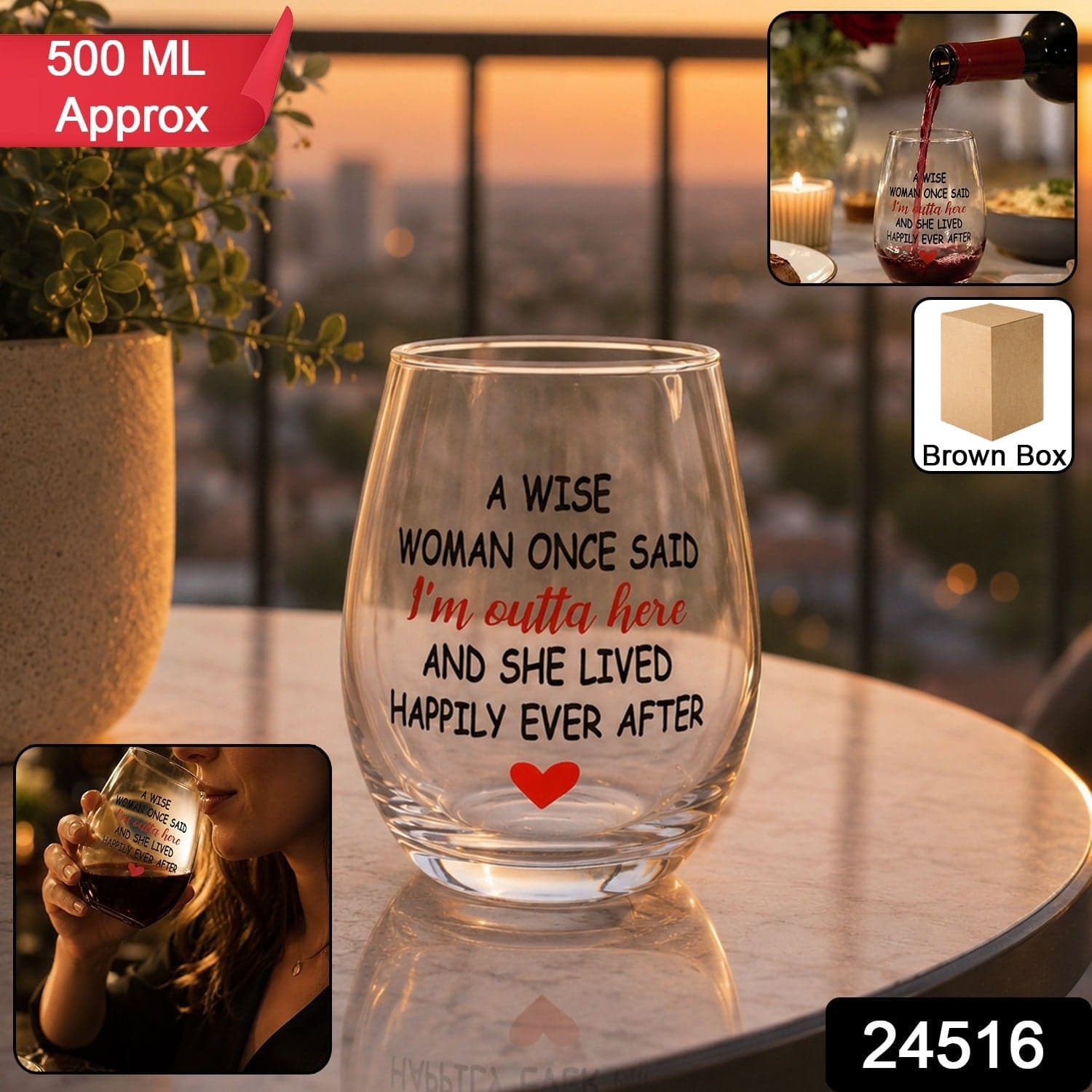 Printed Quote Stemless Glass Tumbler - Fun & Elegant Drinkware thumbnail 2