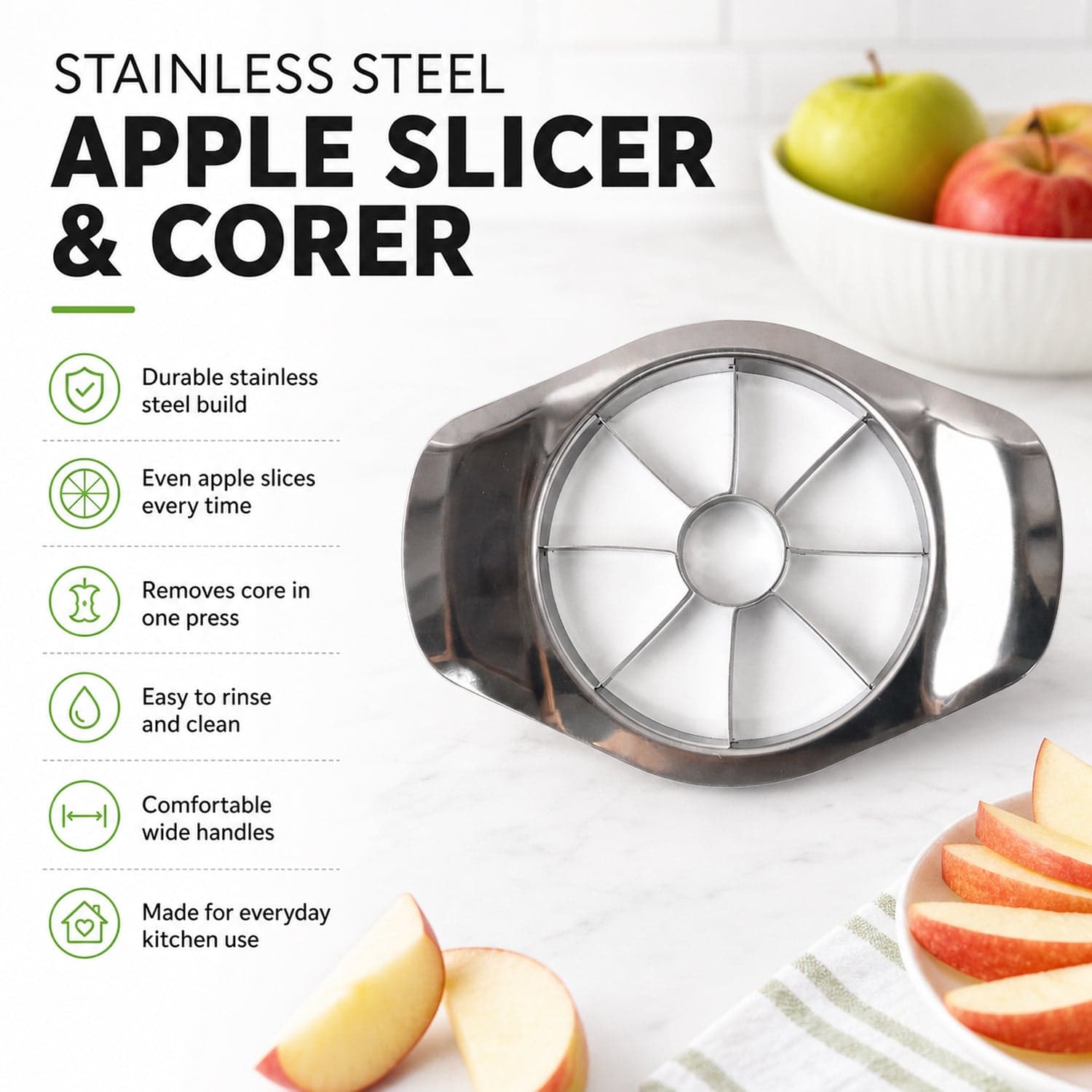 Apple Shape Stainless Steel Apple Slicer & Corer the Effortless Fruit Wedges thumbnail 3
