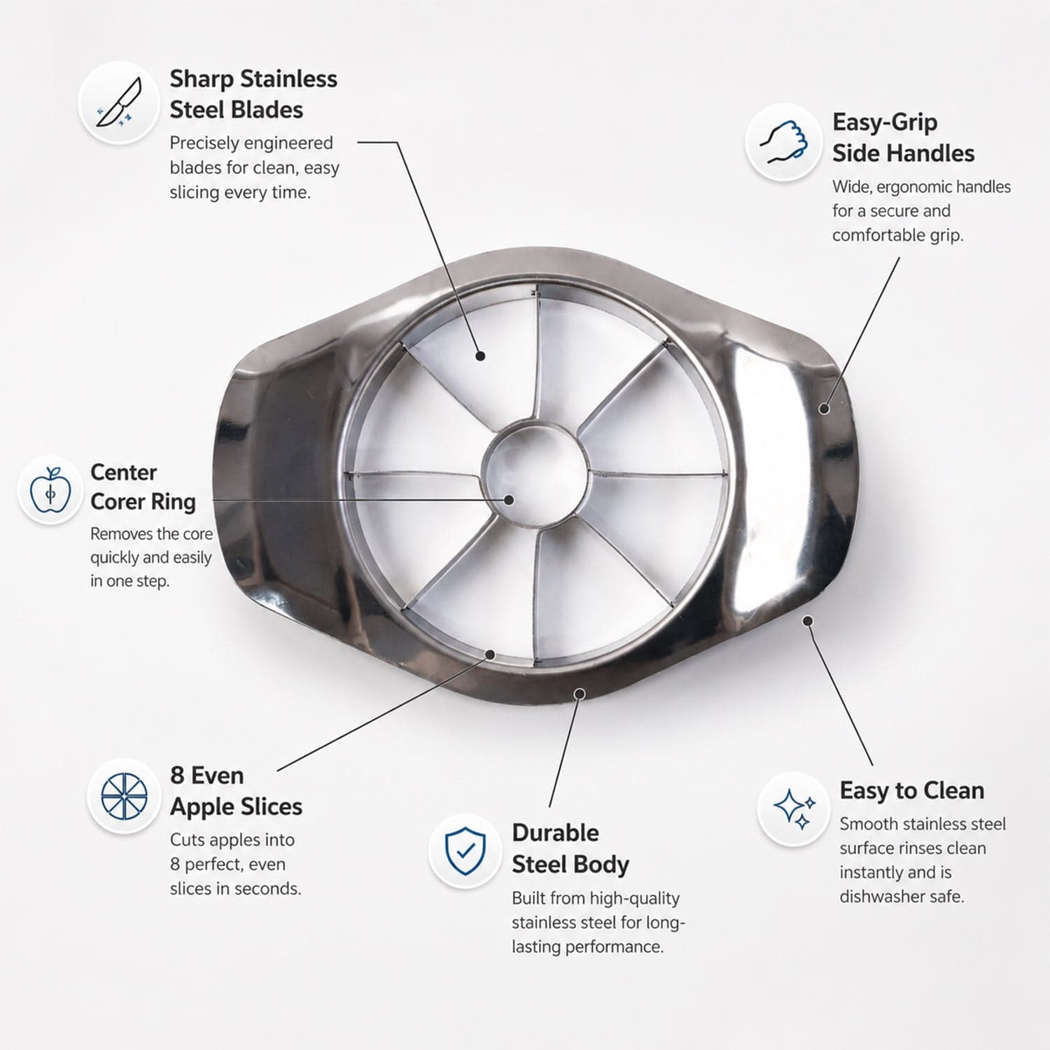 Apple Shape Stainless Steel Apple Slicer & Corer the Effortless Fruit Wedges thumbnail 4