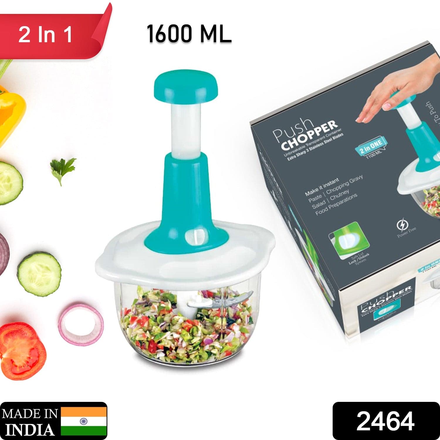 Hand Press Fruits And Vegetable 2 In 1 Push Chopper For Kitchen thumbnail 2