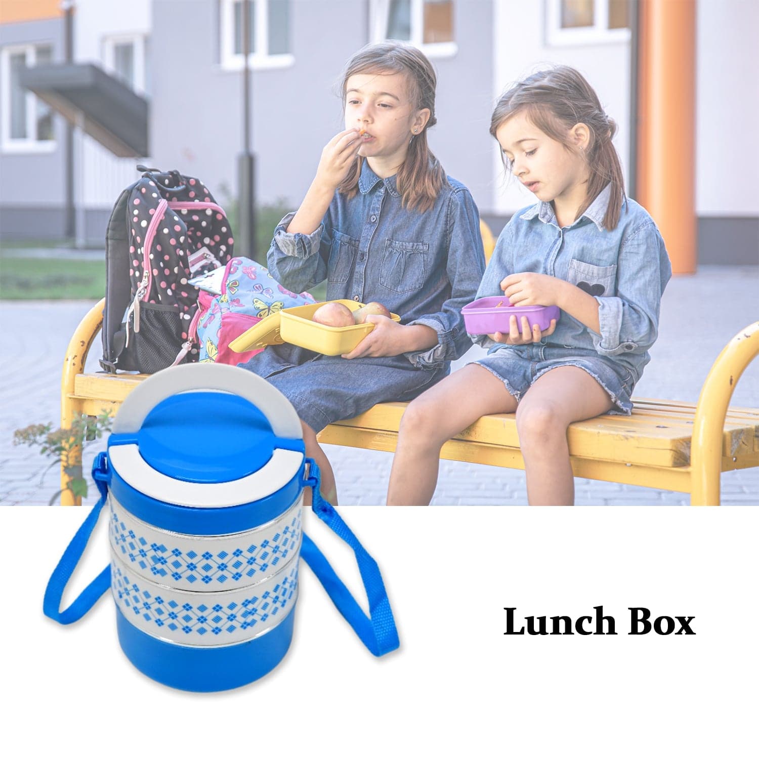 3 layer Adjustable Insulated Tiffin Set of 1, Blue 3 Containers Lunch Box thumbnail 8