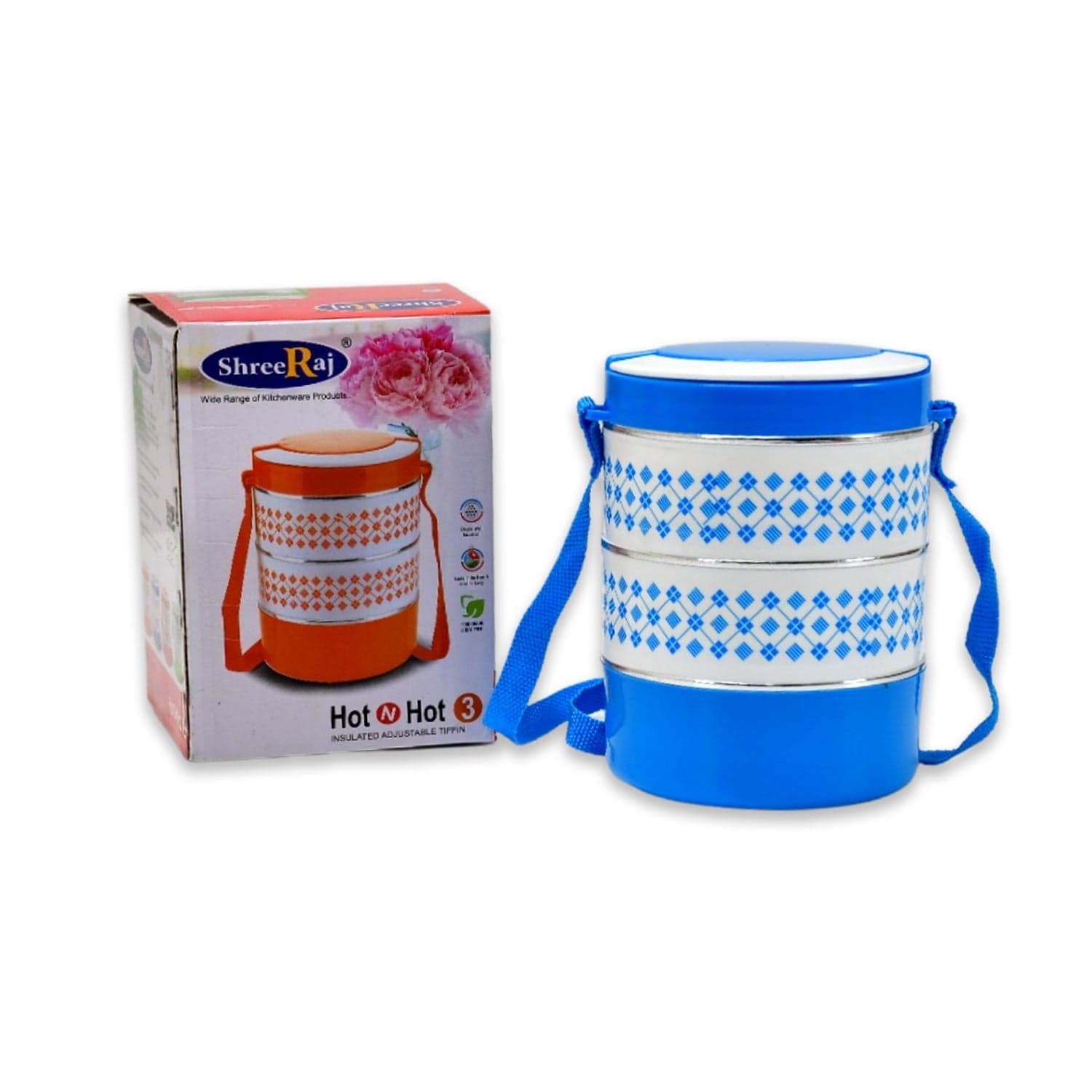 3 layer Adjustable Insulated Tiffin Set of 1, Blue 3 Containers Lunch Box thumbnail 12