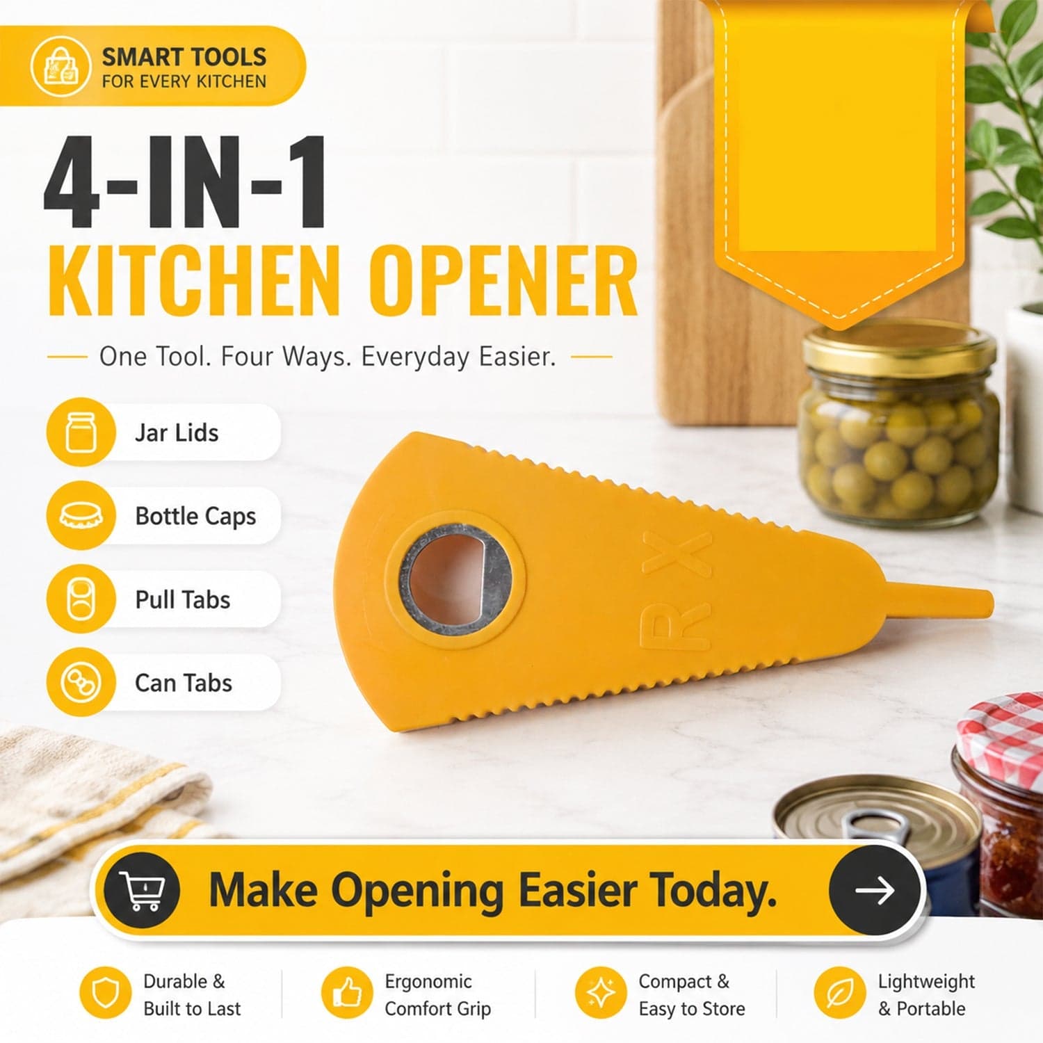 Stainless Steel Multipurpose Bottle & Can Opener the Easy-Grip Design thumbnail 1