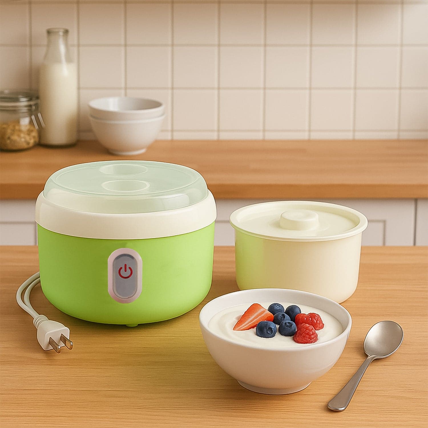 Green Electric Yogurt Maker used in all kinds of household and kitchen places for making yoghurt. thumbnail 4