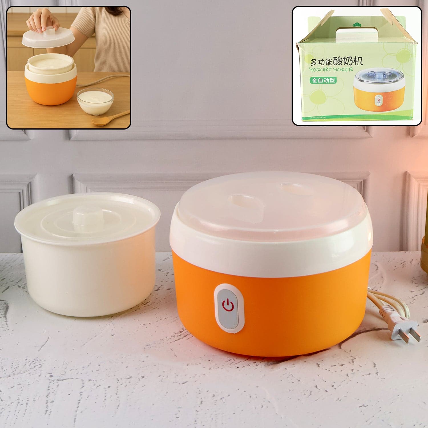Orange Electronic Yogurt Maker, Automatic Yogurt Maker Machine 1L Yoghurt Plastic Container For Home Use thumbnail 1