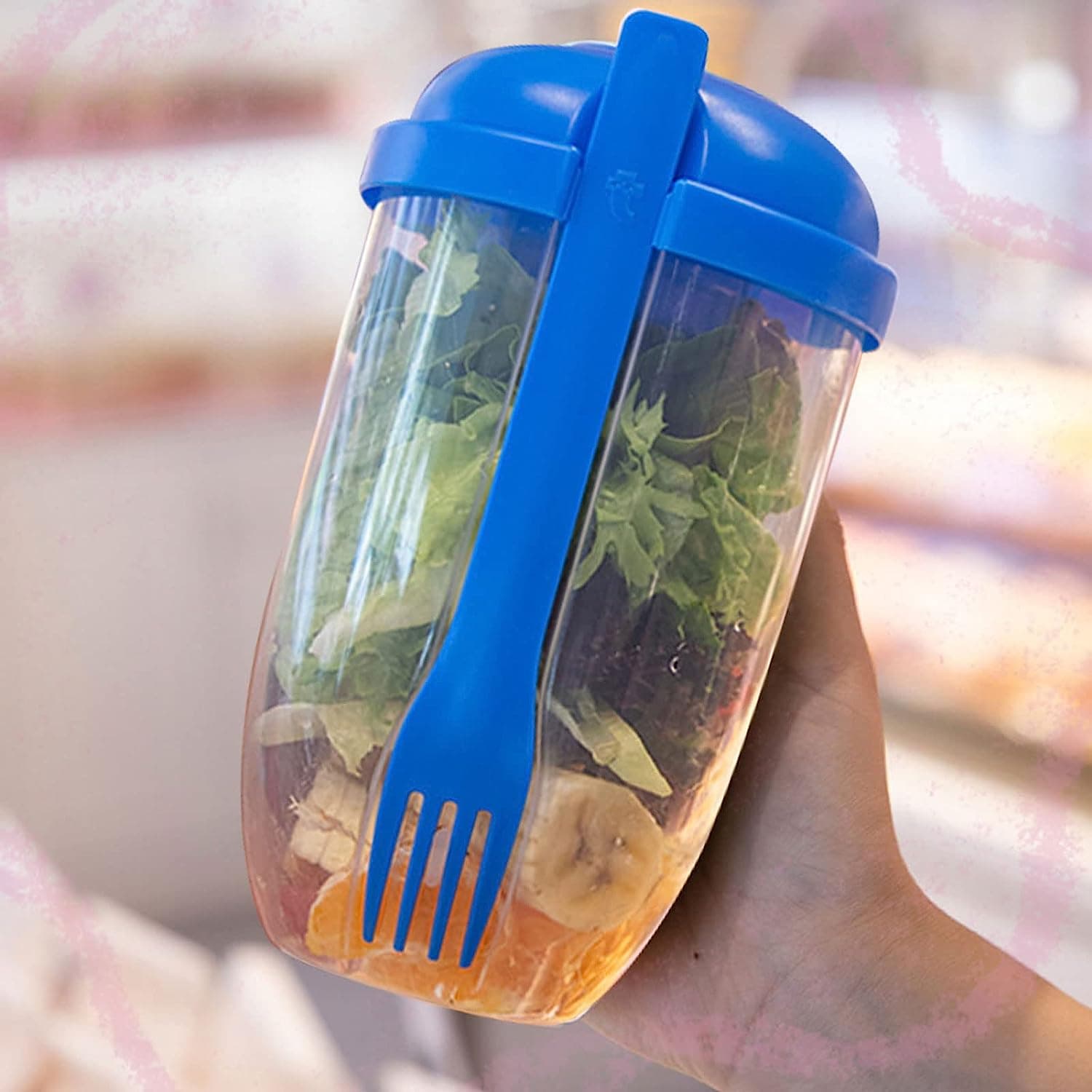 Fruit and Vegetable Salad Cups Easy Clean Salad Mixing Cup for Business People for Business Travel (1Pc) thumbnail 1