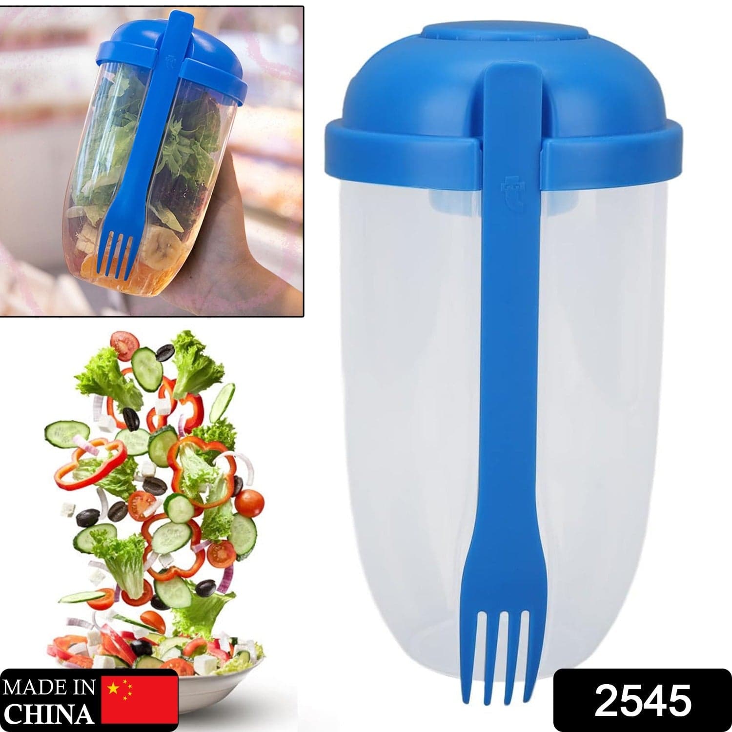 Fruit and Vegetable Salad Cups Easy Clean Salad Mixing Cup for Business People for Business Travel (1Pc) thumbnail 2