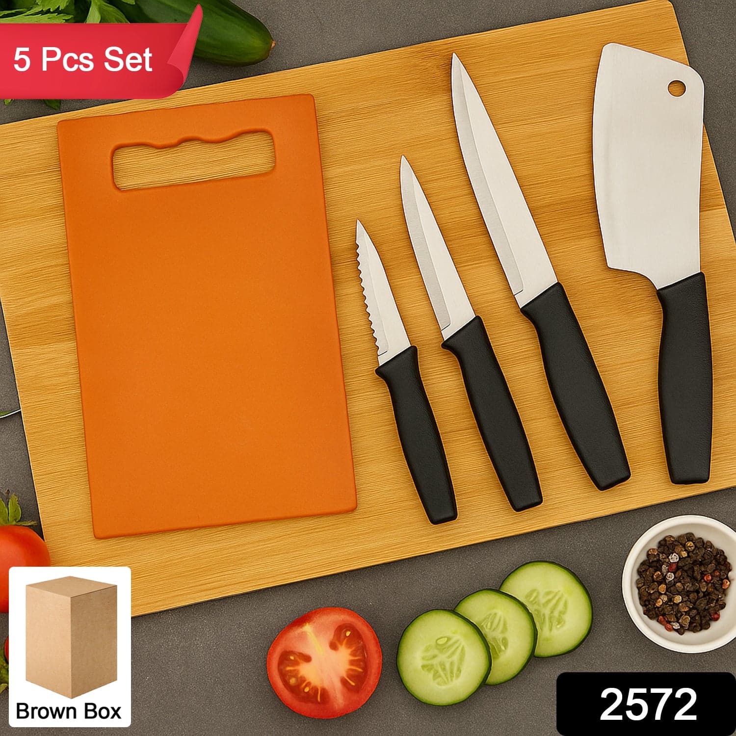 2572 Chopping Board With Knife Set Pack Of 5 thumbnail 1