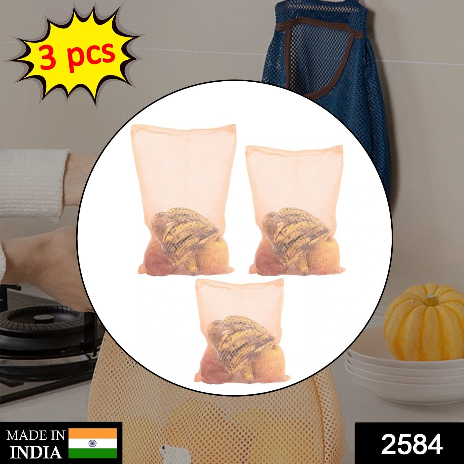 Fridge Bags for Fruits and Vegetables with Zip Net (Multicolour) thumbnail 2