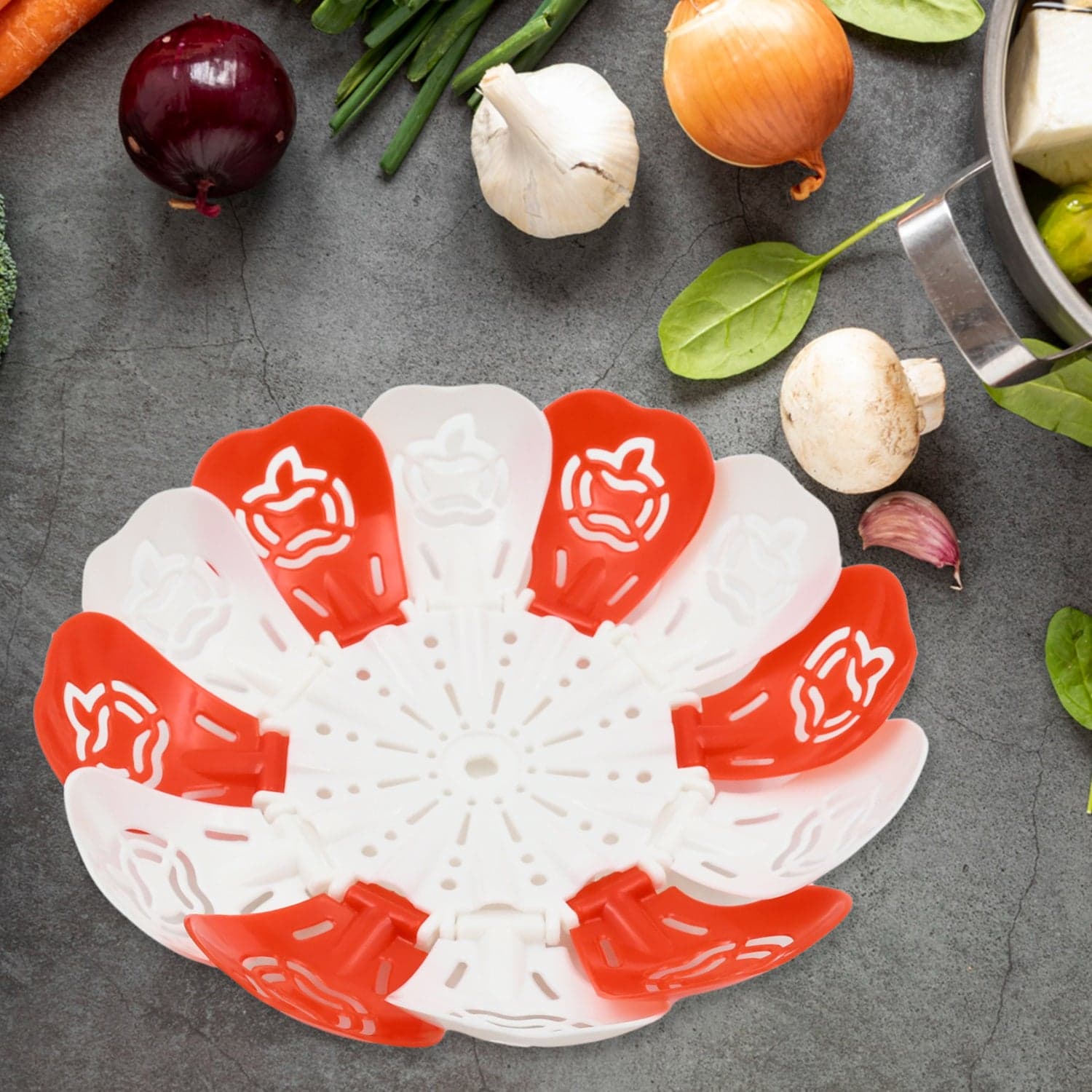 Folding Fruit Basket with Hanging Stand of Lotus Shape Tray for Fruits & Vegetables (1 Pc) thumbnail 4