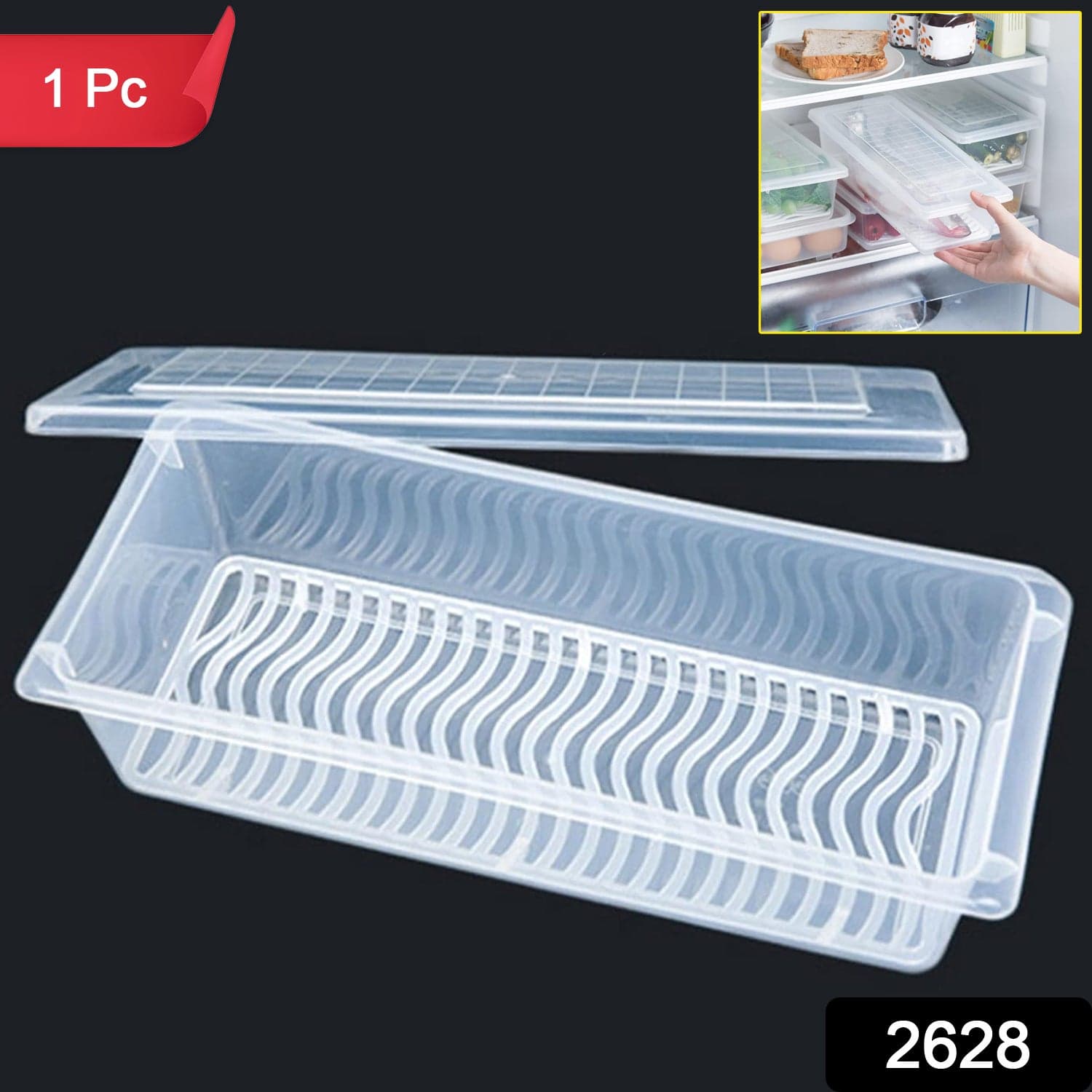 Food Storage Container with Removable Drain Plate and Lid, 1500 ml (Pack of 1 Pc) thumbnail 2