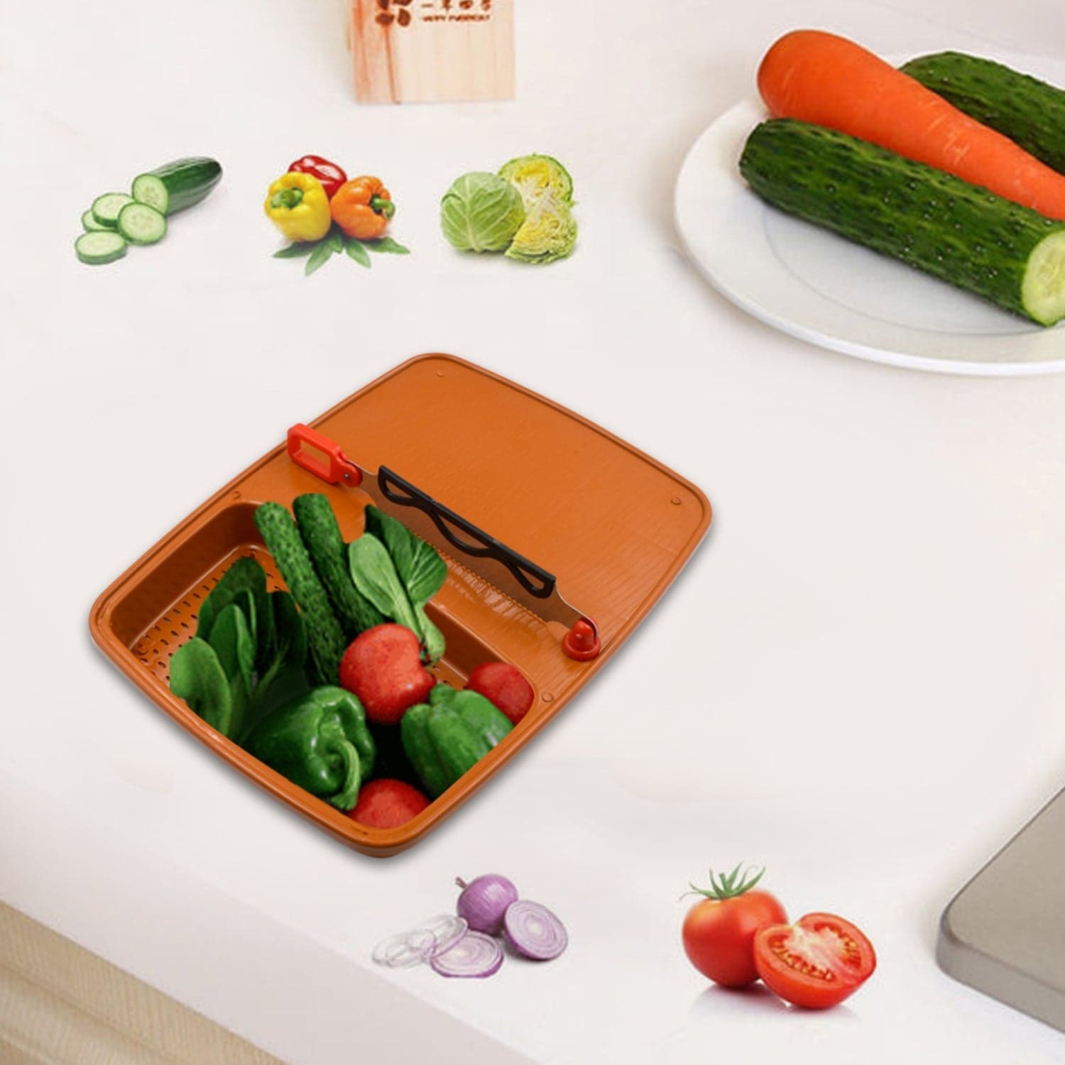 Cut & Wash Box & Tray of Versatile Kitchen Tool for Fruits & Vegetables thumbnail 1
