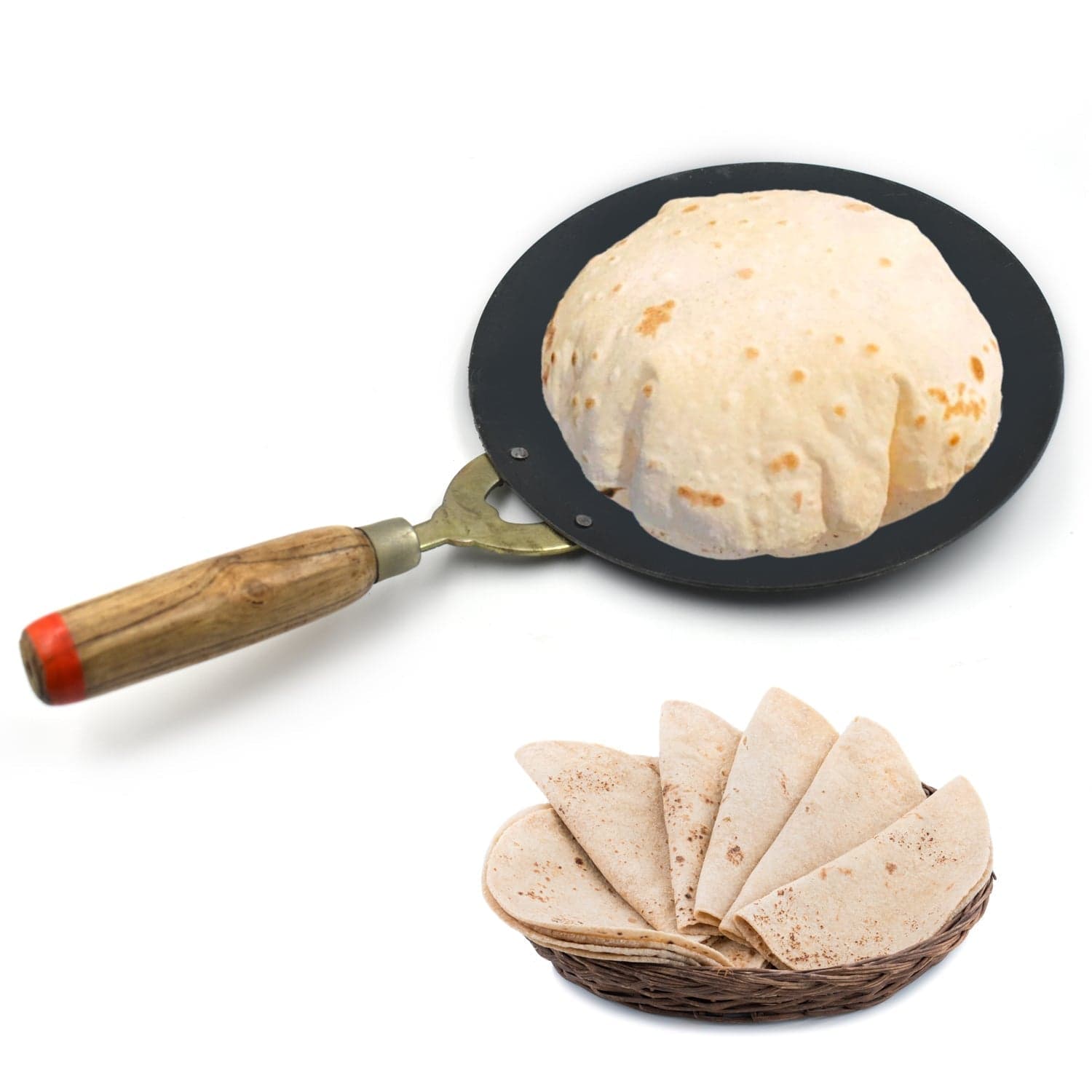 Wooden Handle Roti Tawa used in all household and kitchen purposes for making rotis and parathas nonstick tawa etc. thumbnail 4