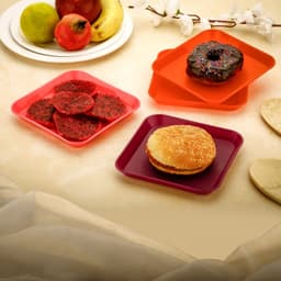 Square Plastic Dinner Plate Set (Set of 6 Pcs) Colorful Snacks / Breakfast Plate