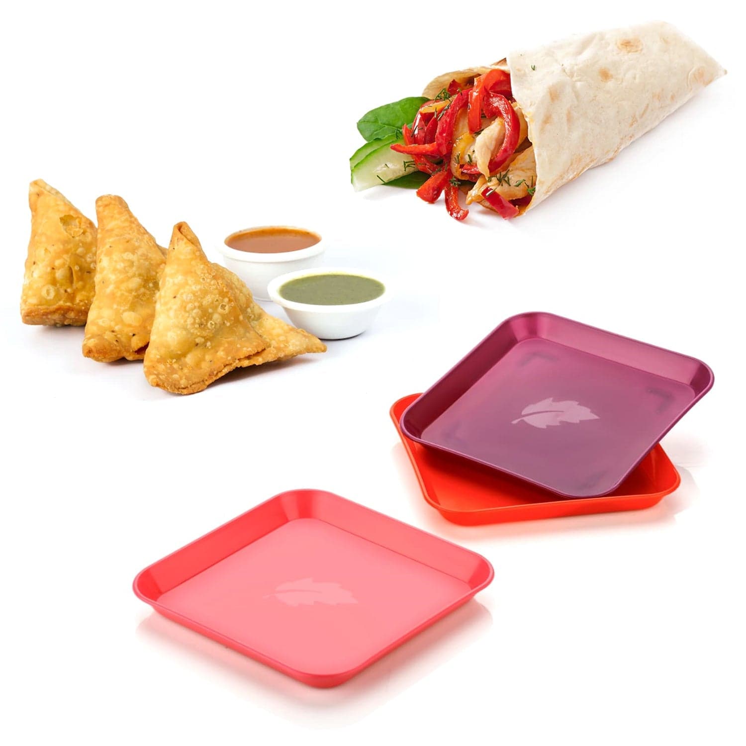 Square Plastic Dinner Plate Set (Set of 6 Pcs) Colorful Snacks / Breakfast Plate thumbnail 6