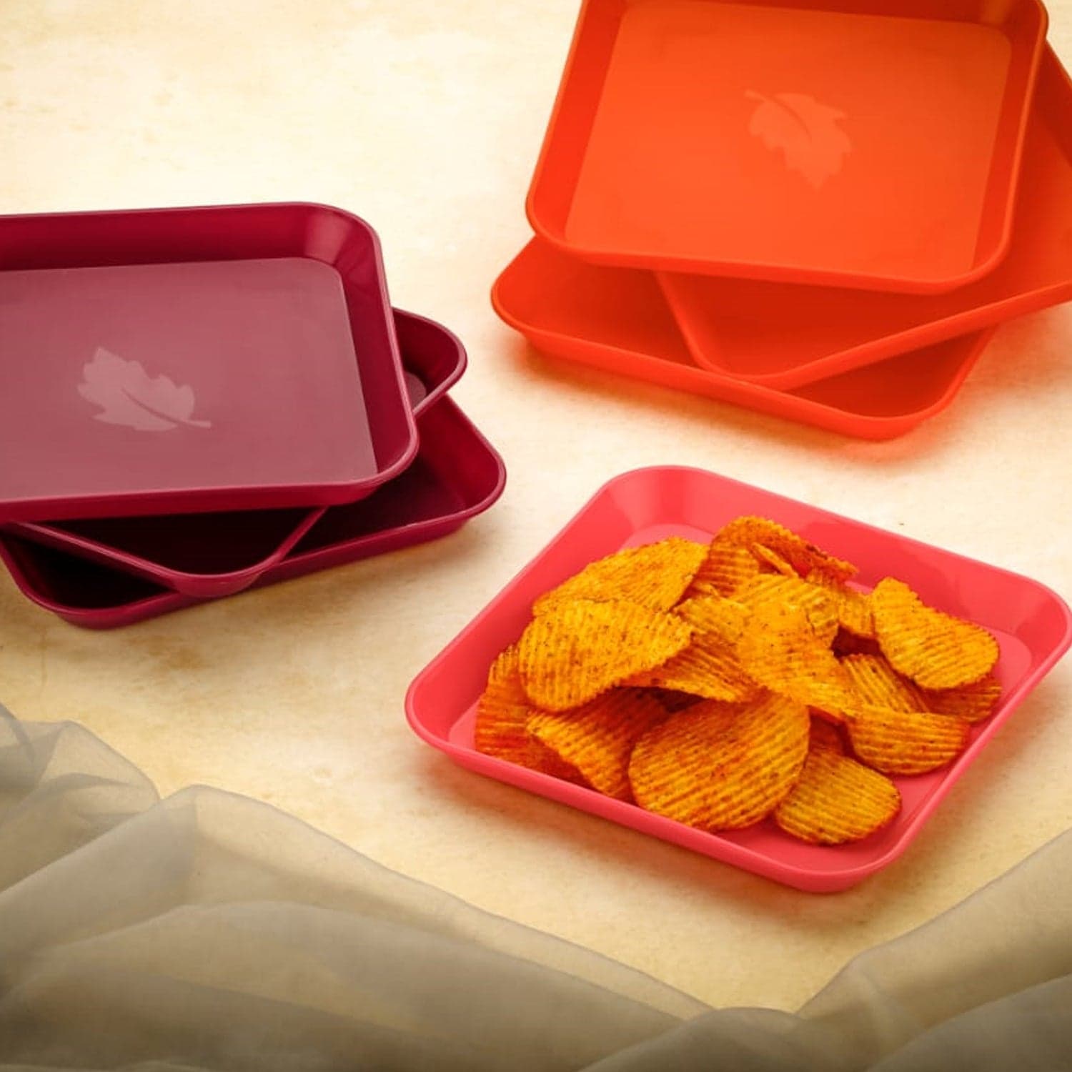 Square Plastic Dinner Plate Set (Set of 6 Pcs) Colorful Snacks / Breakfast Plate thumbnail 7